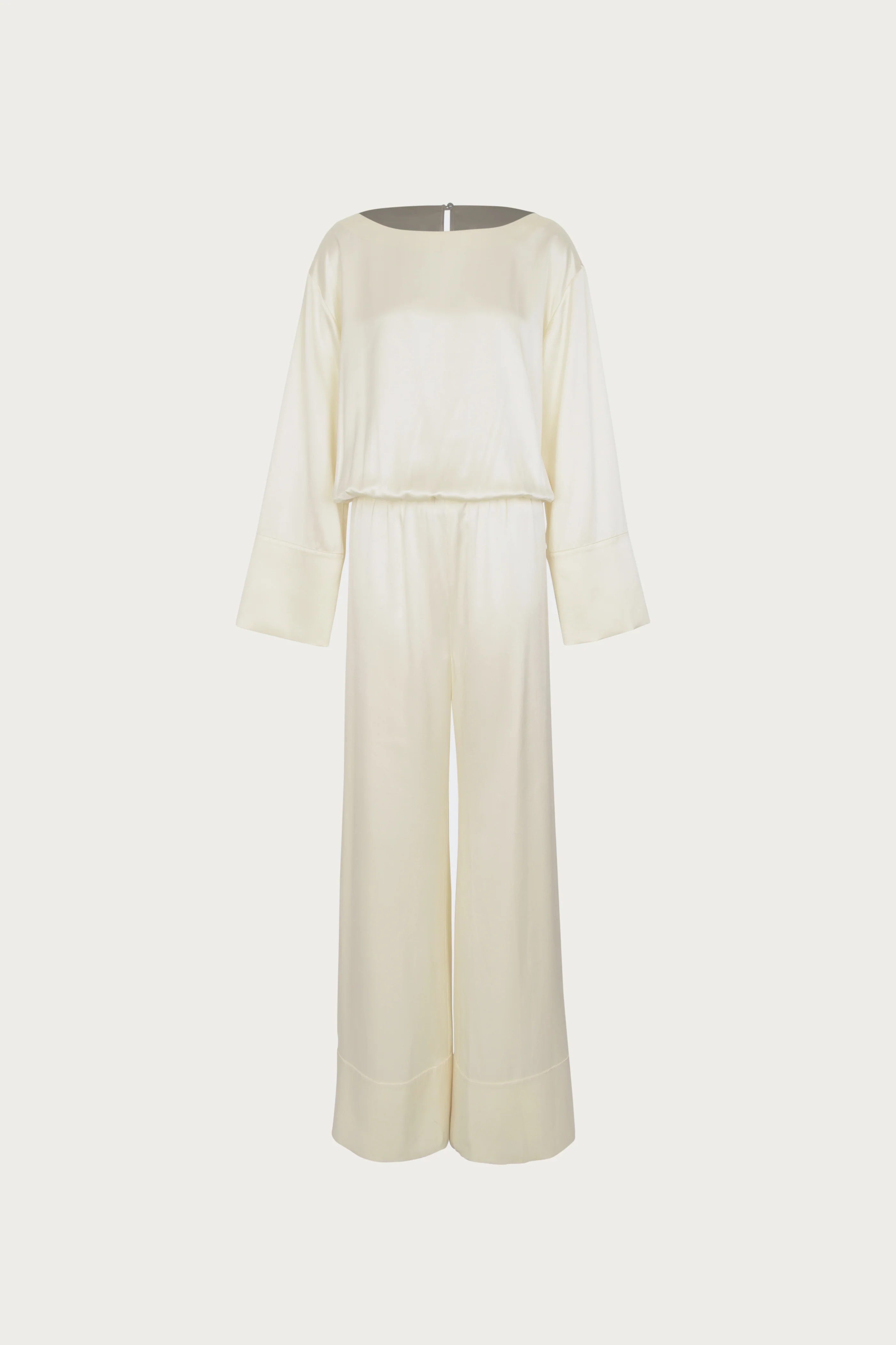 Long Sleeve Silk Jumpsuit (Cream) - Image 4