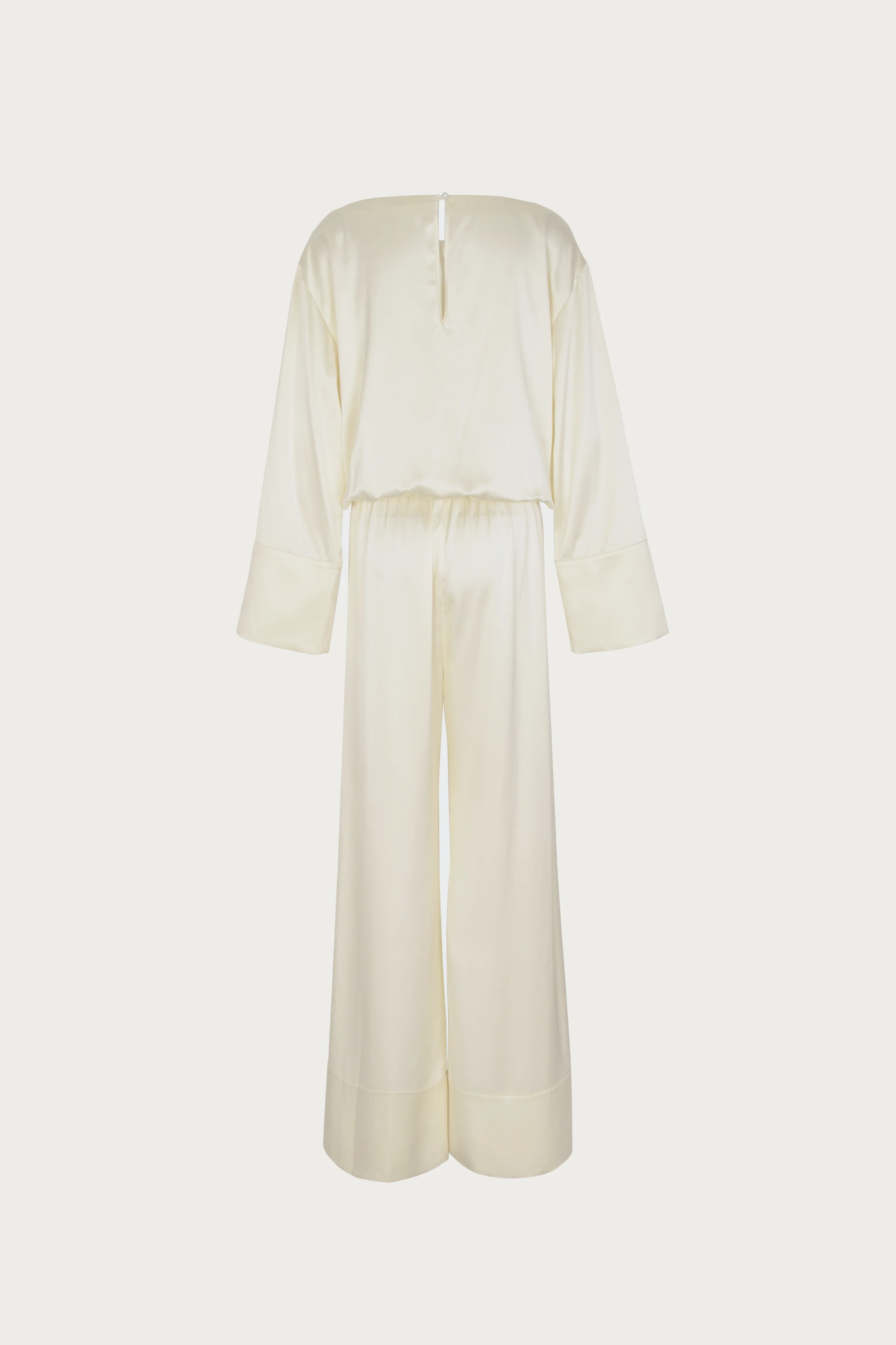 Long Sleeve Silk Jumpsuit (Cream) - Image 5