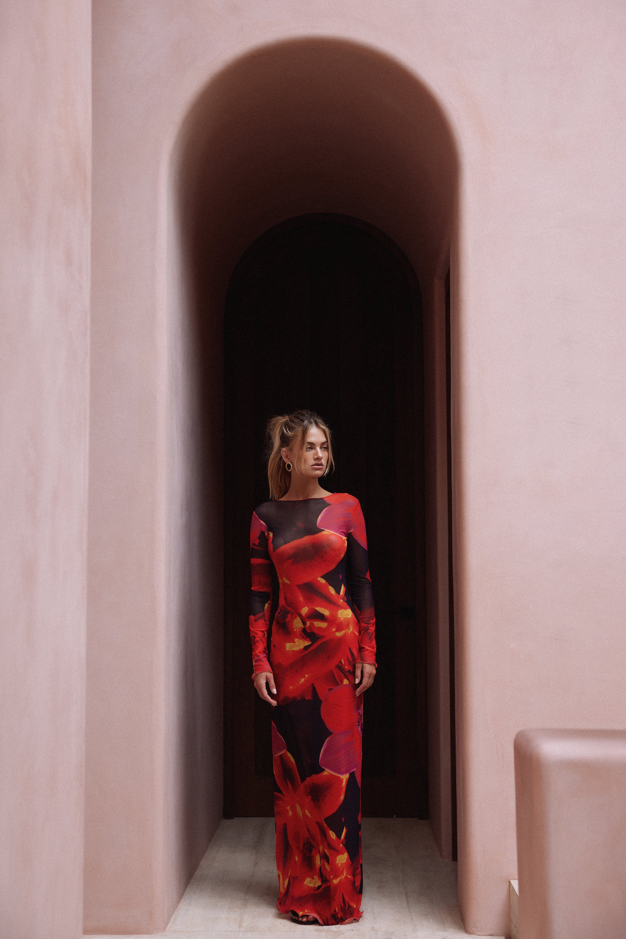 Mesh Maxi Dress (Red Tropical) - Image 2