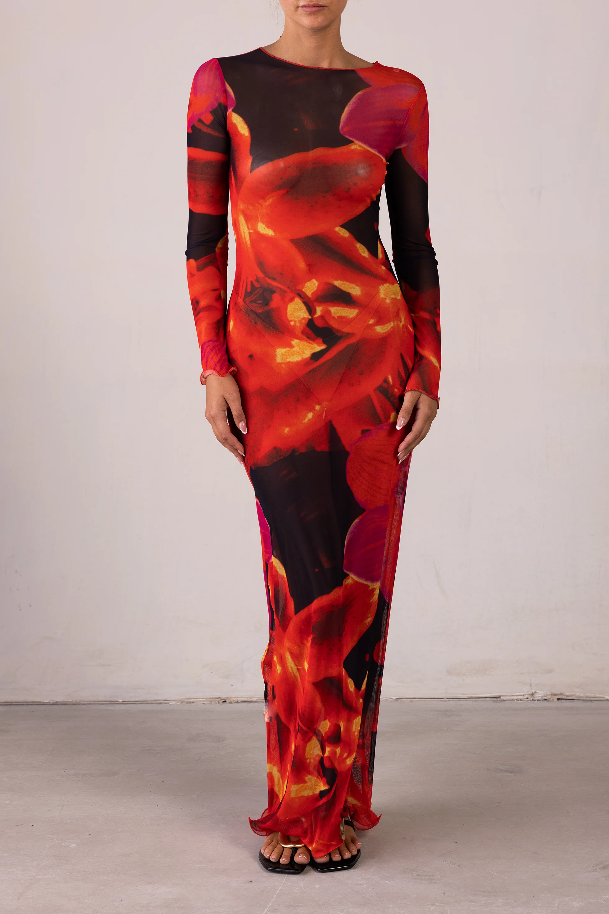 Mesh Maxi Dress (Red Tropical) - Image 4