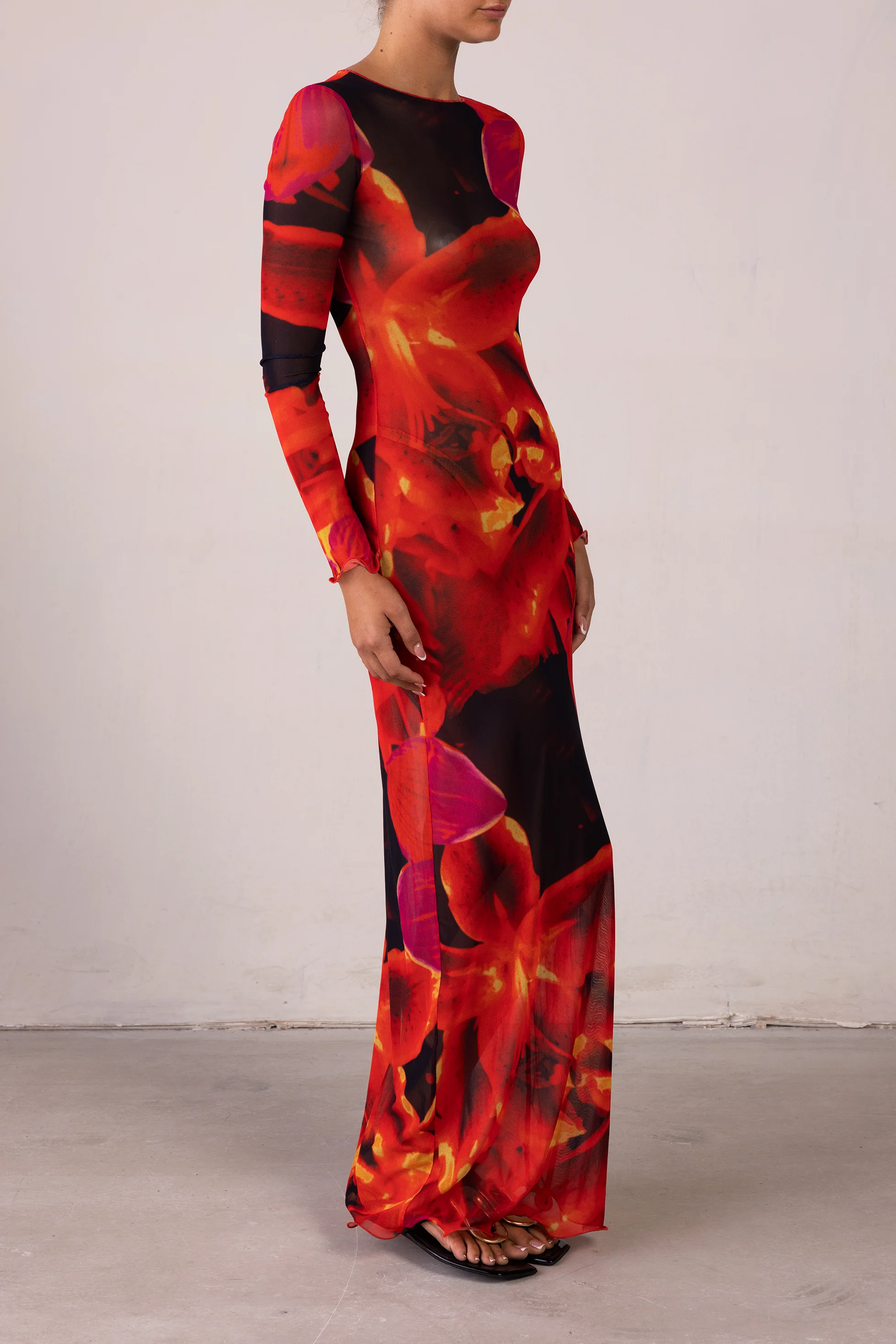 Mesh Maxi Dress (Red Tropical) - Image 5