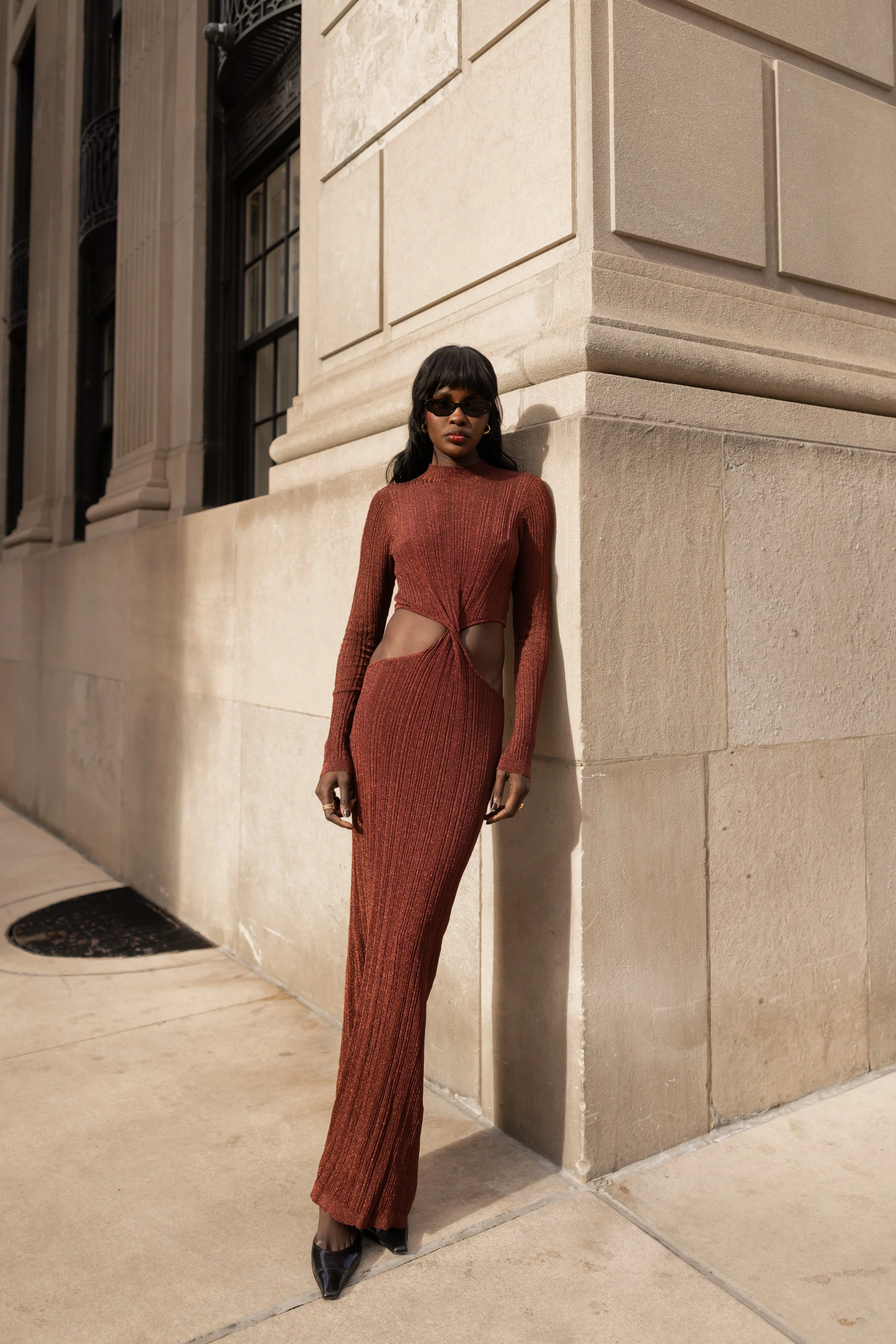 Metallic Twist Maxi Dress (Chocolate Brown) - Image 2