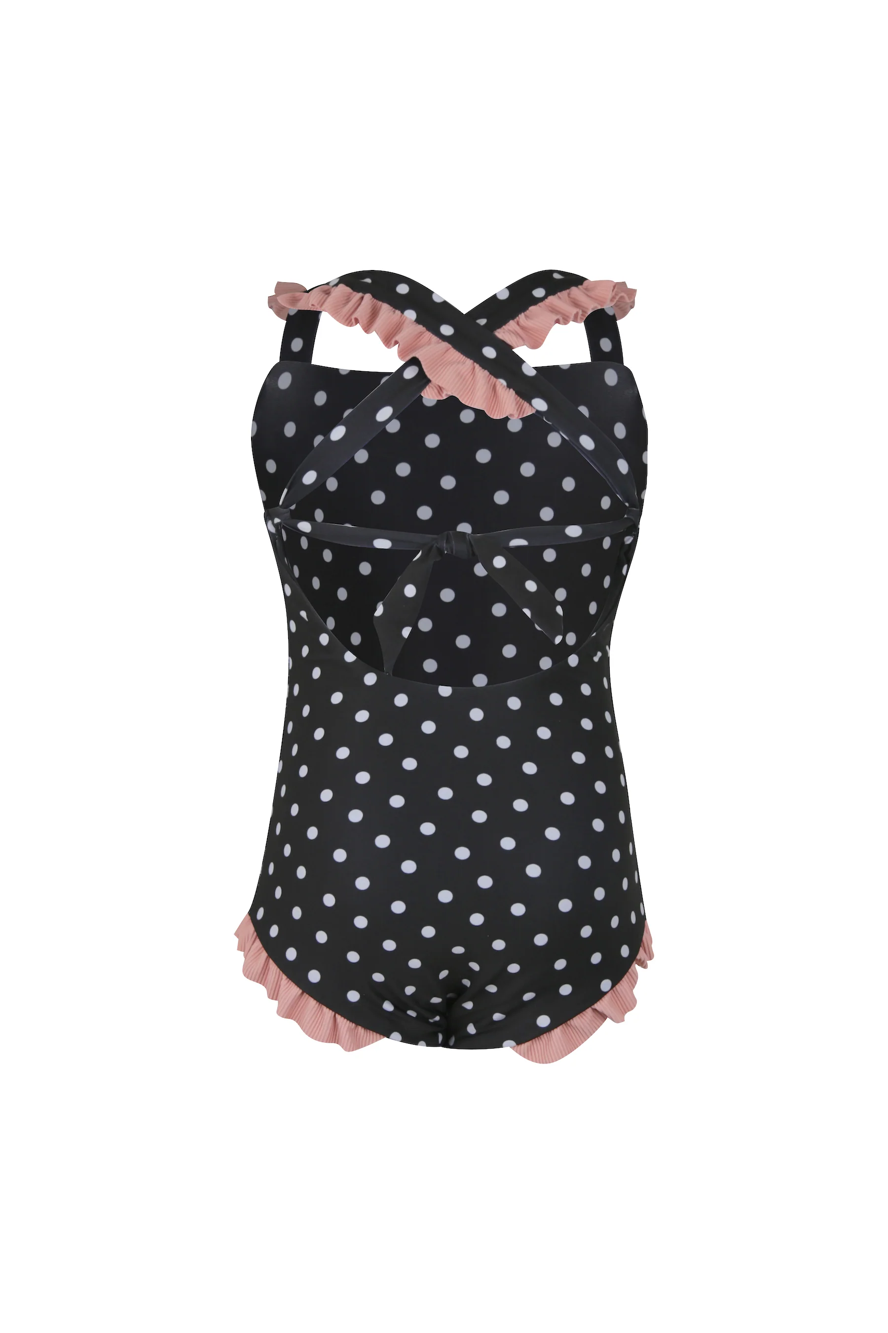 ruffle one piece (black white polka dot/ribbed blush) - Image 3