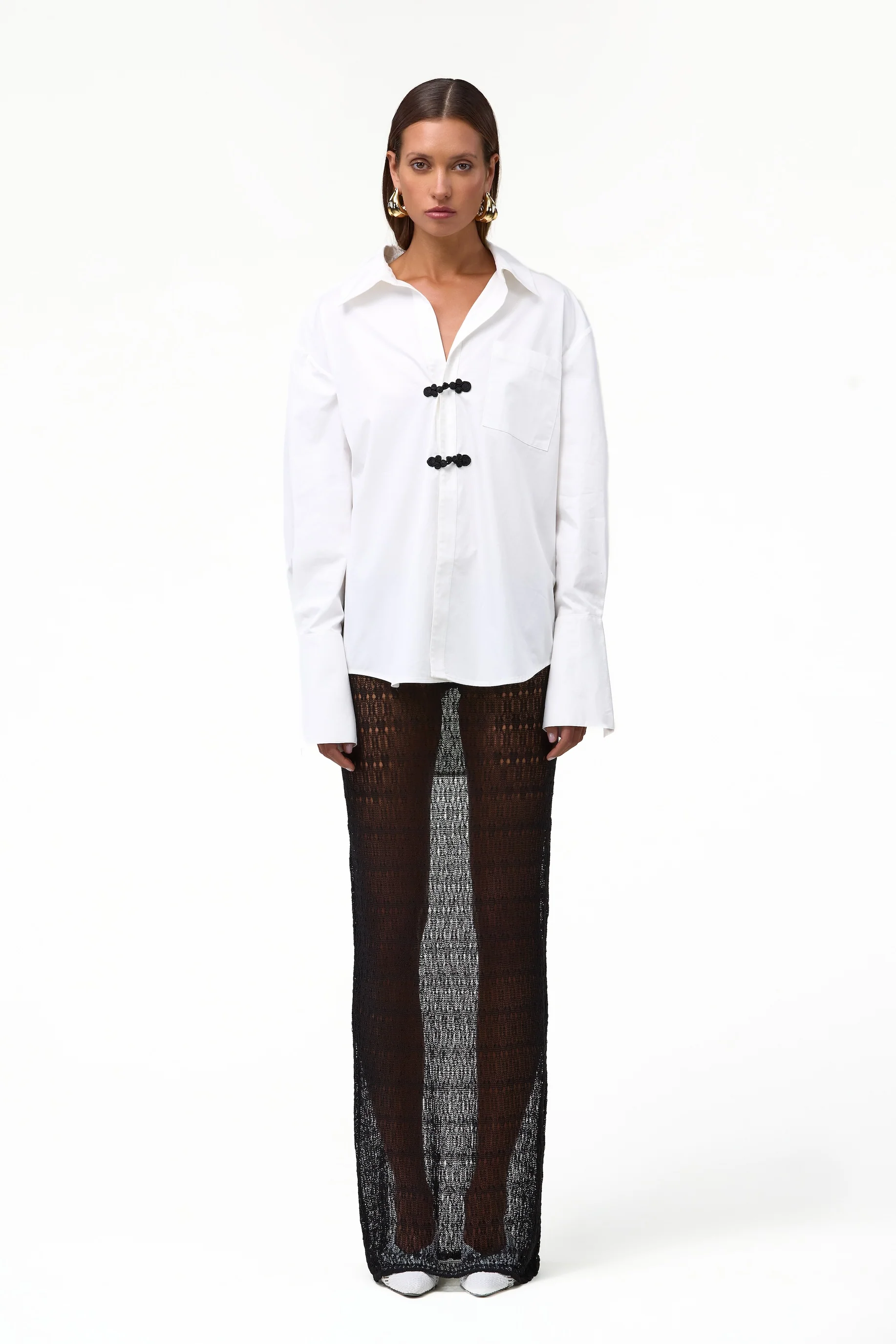 Oversized Poplin Shirt (White/Black) - Image 3