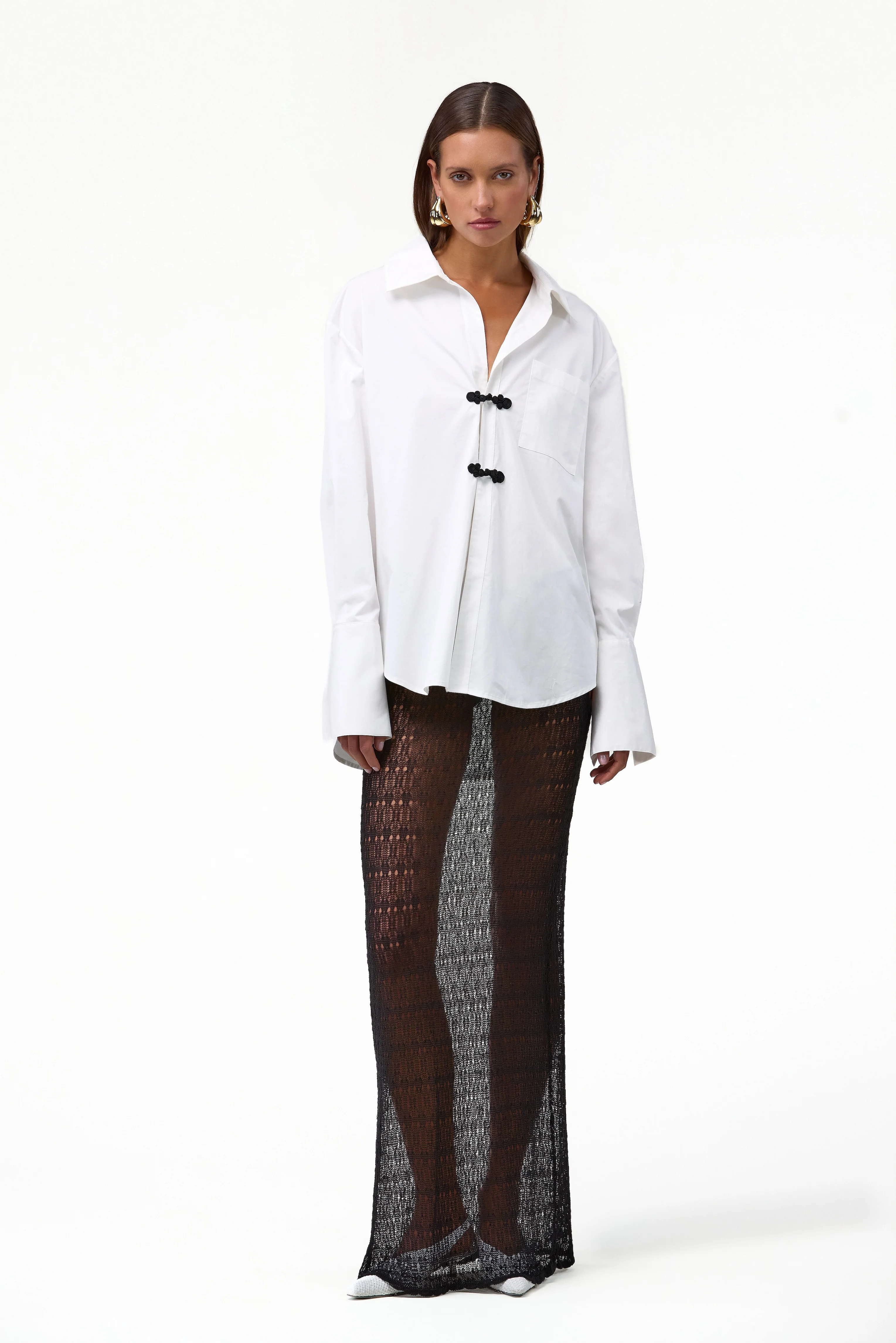 Oversized Poplin Shirt (White/Black) - Image 4