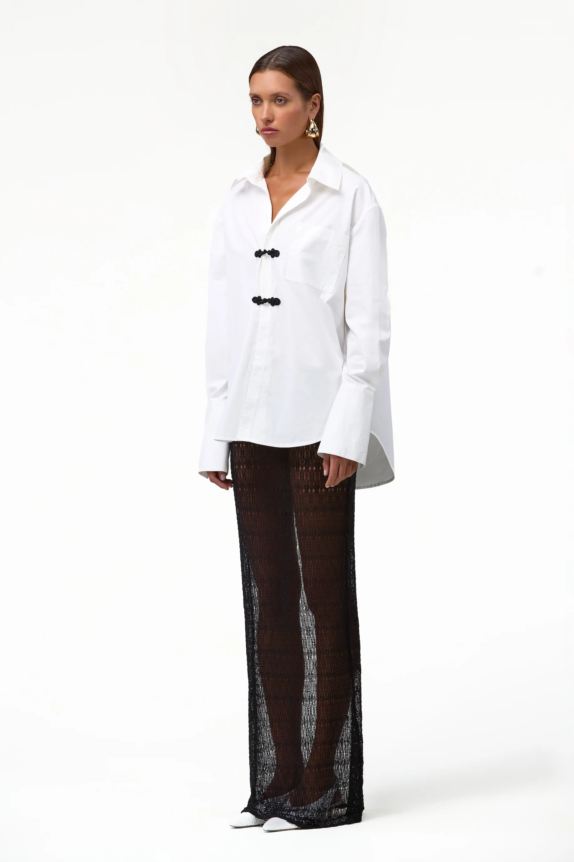 Oversized Poplin Shirt (White/Black) - Image 5