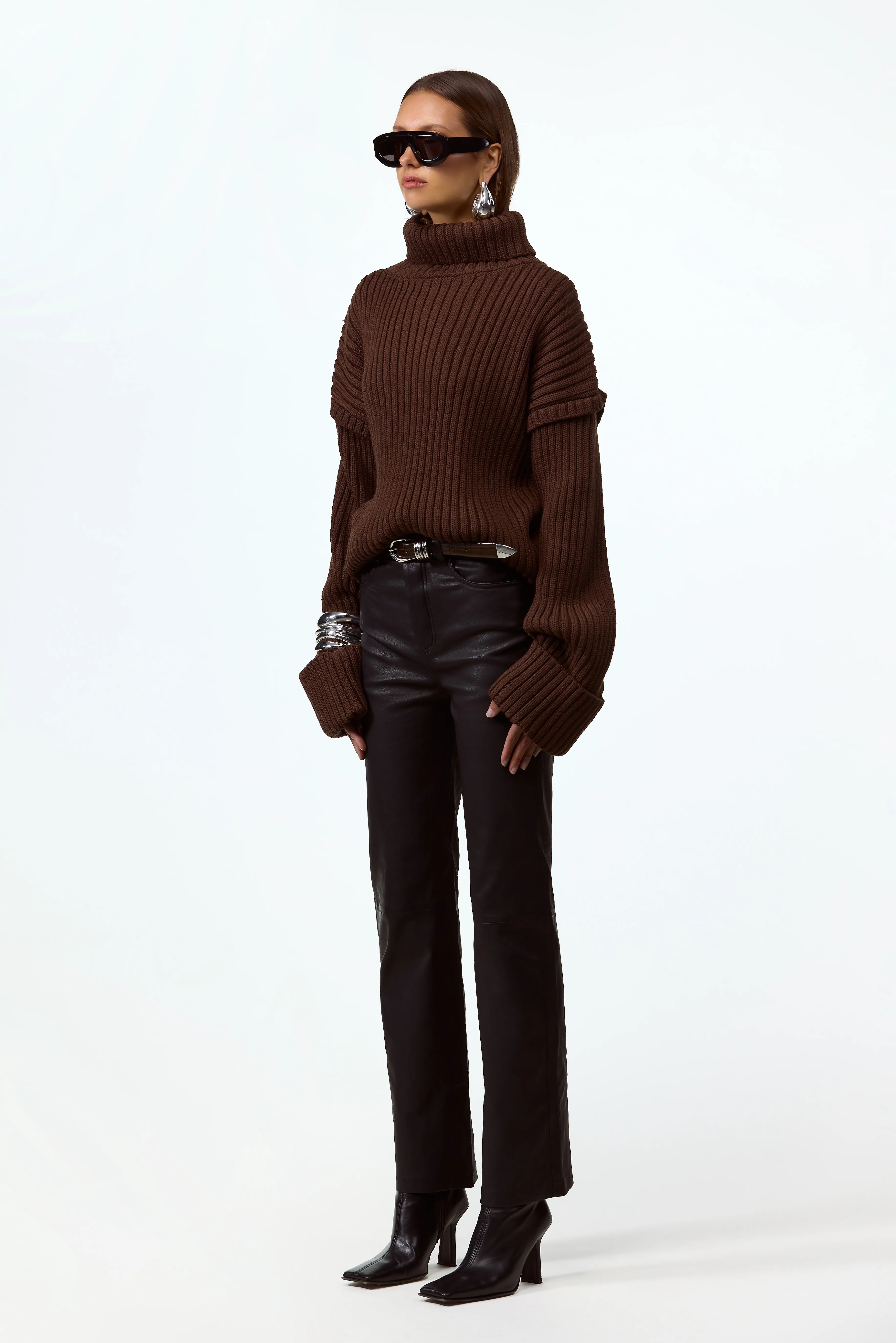 Oversized Ribbed Wool Sweater (Chocolate Brown) - Image 5