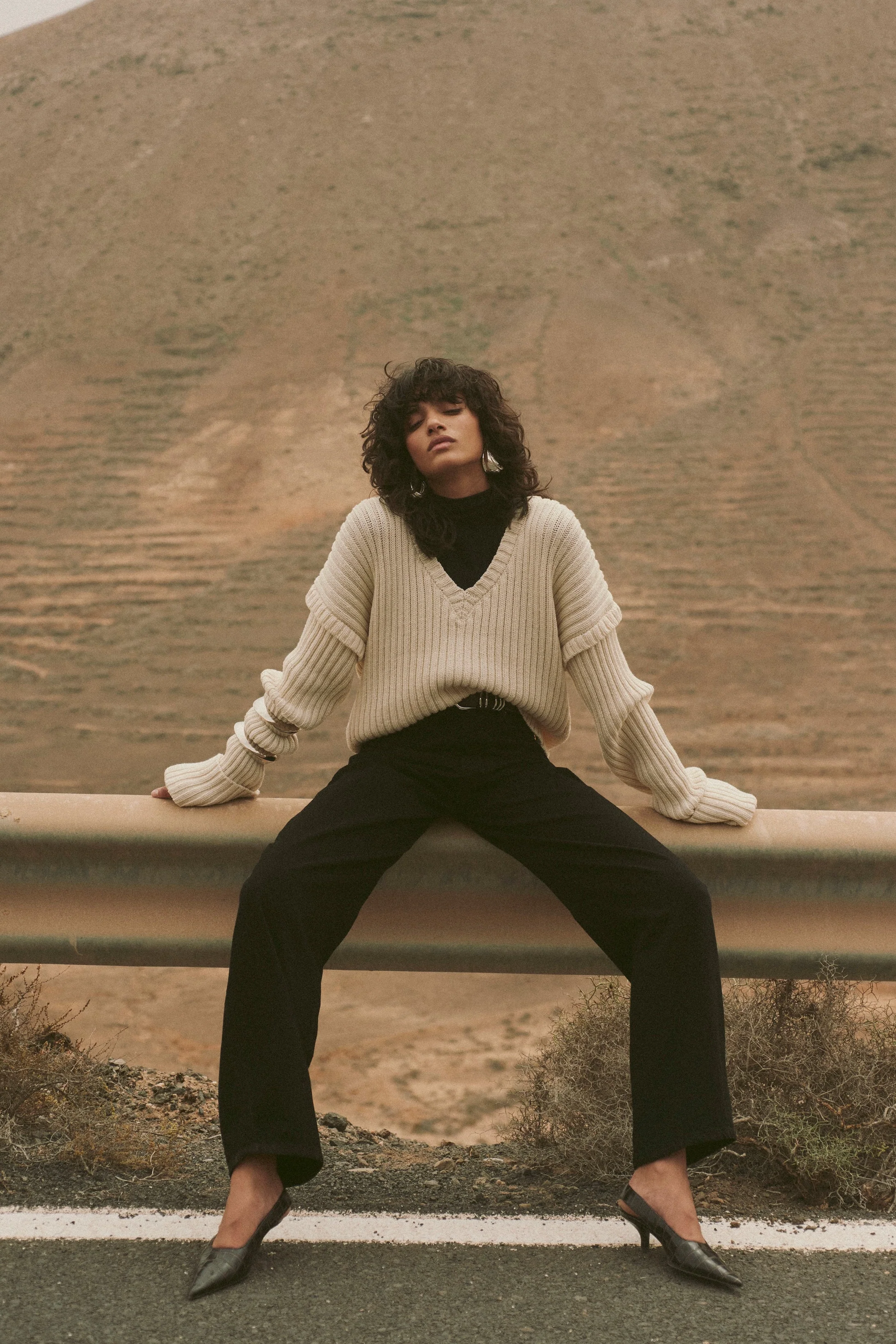 Oversized V Neck Sweater (Cream) - Image 2