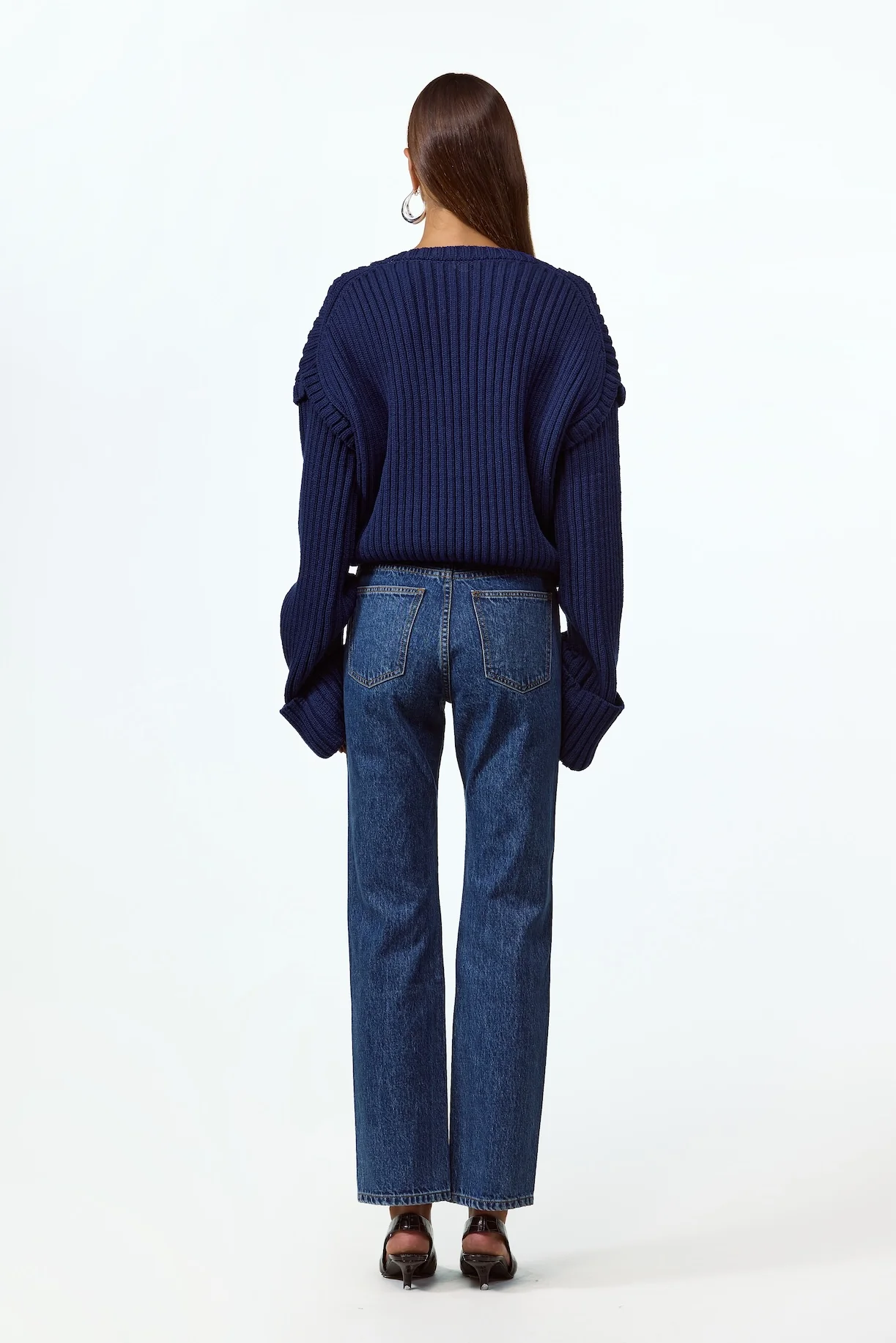 Oversized V Neck Sweater (Navy) - Image 3