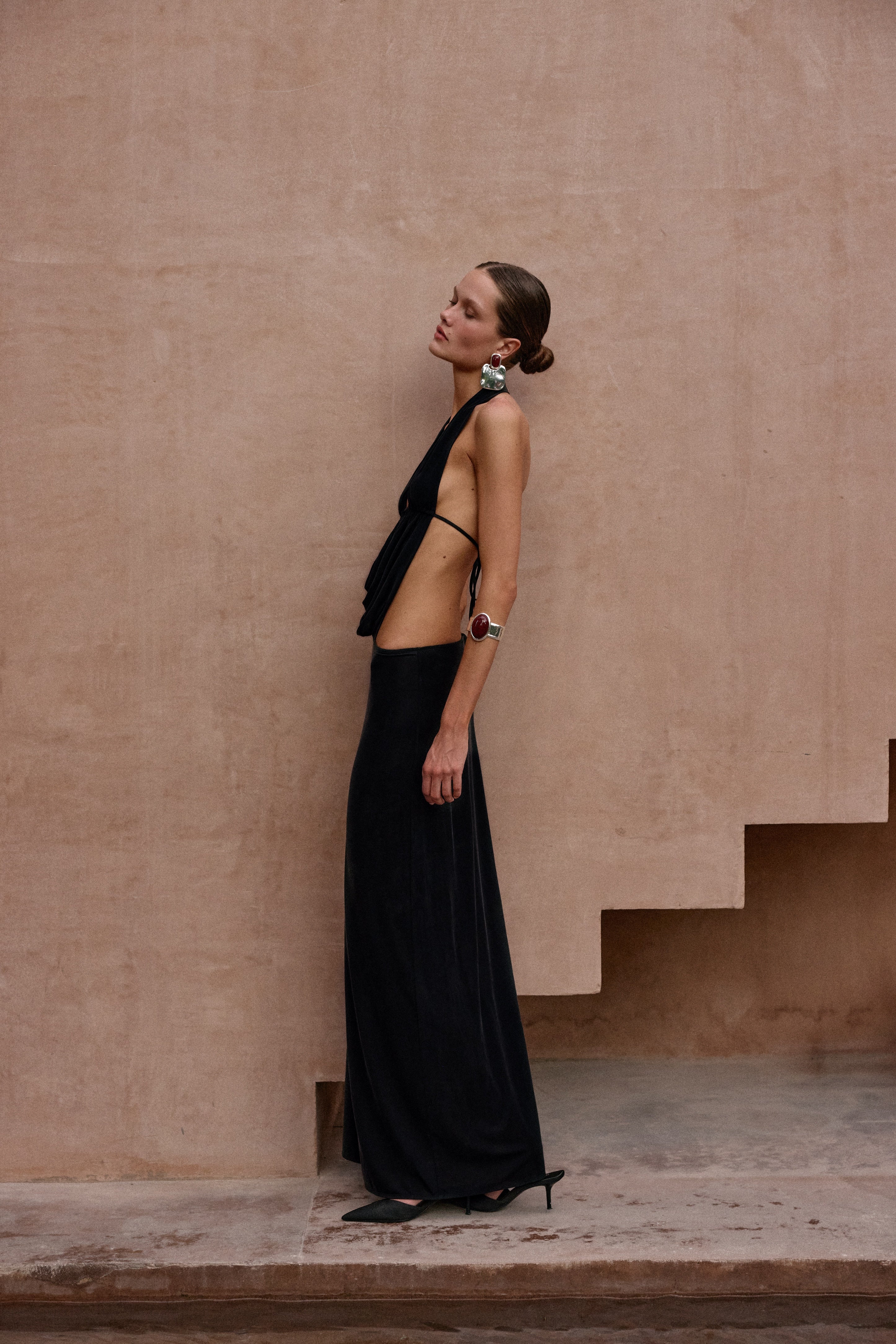 Plunge Neck Maxi Dress (Black) - Image 3
