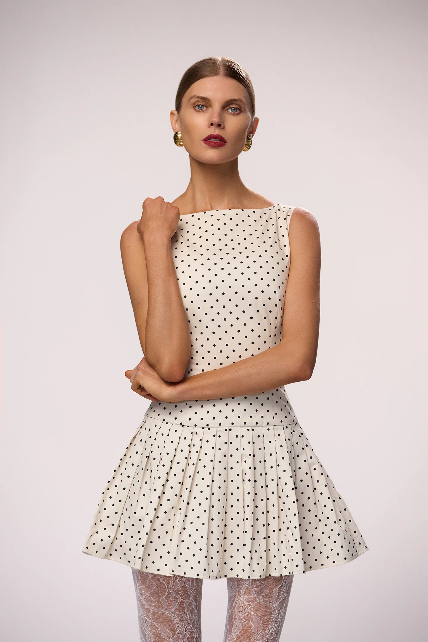 Poplin Mini Dress (Cream Polka Dot) - Image 3