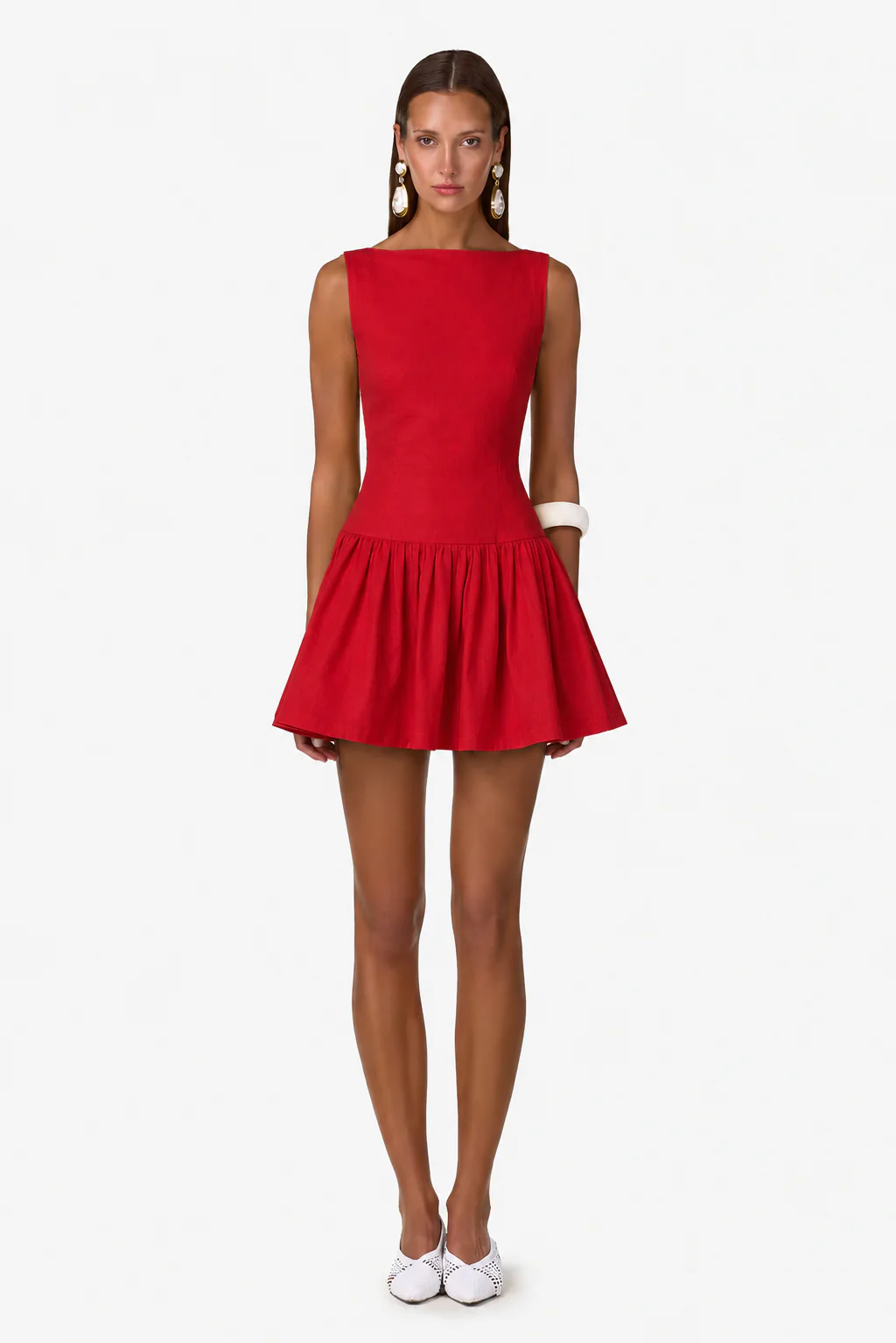Poplin Mini Dress (Red) - Image 2