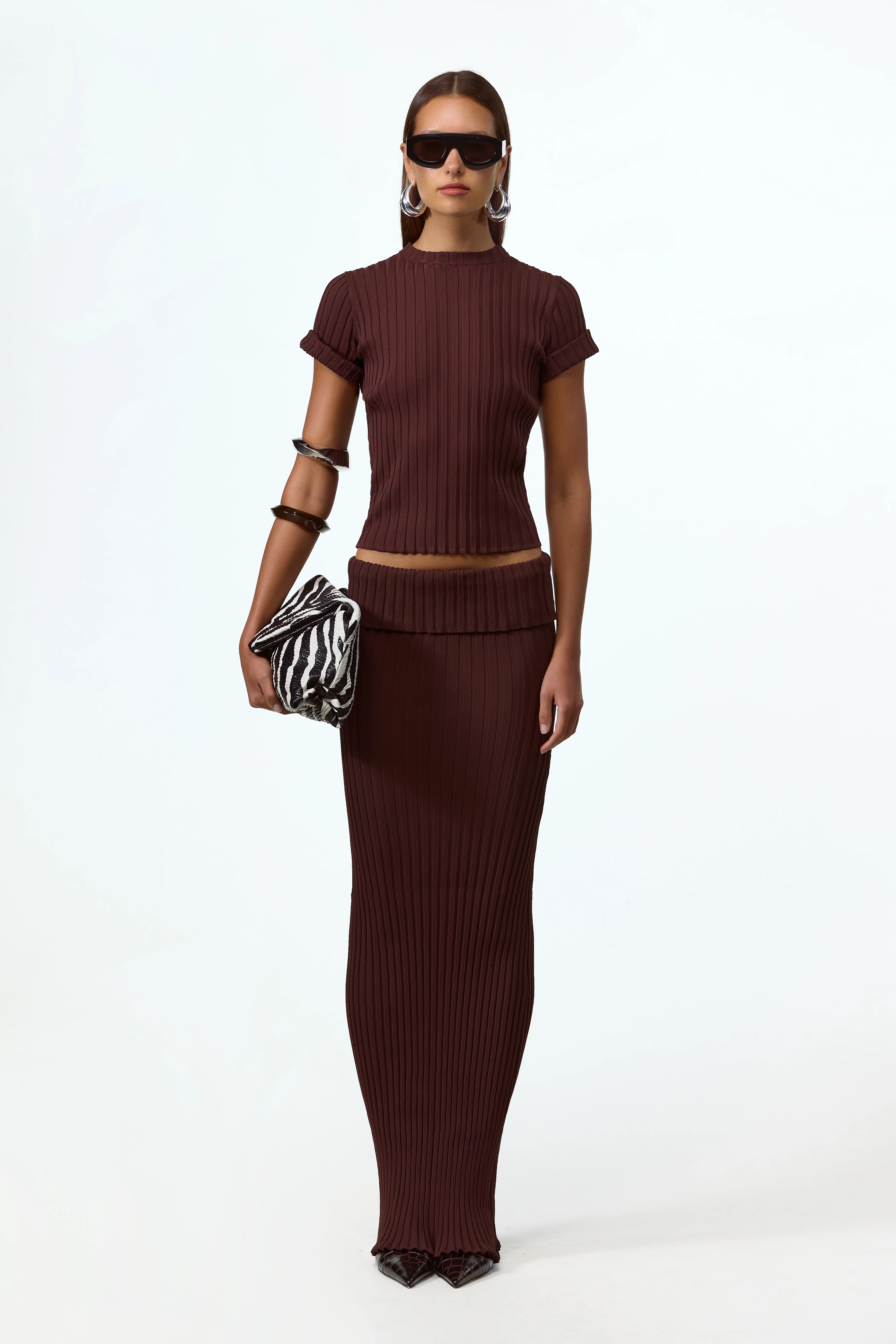 Ribbed Knit Top (Chocolate Brown) - Image 2