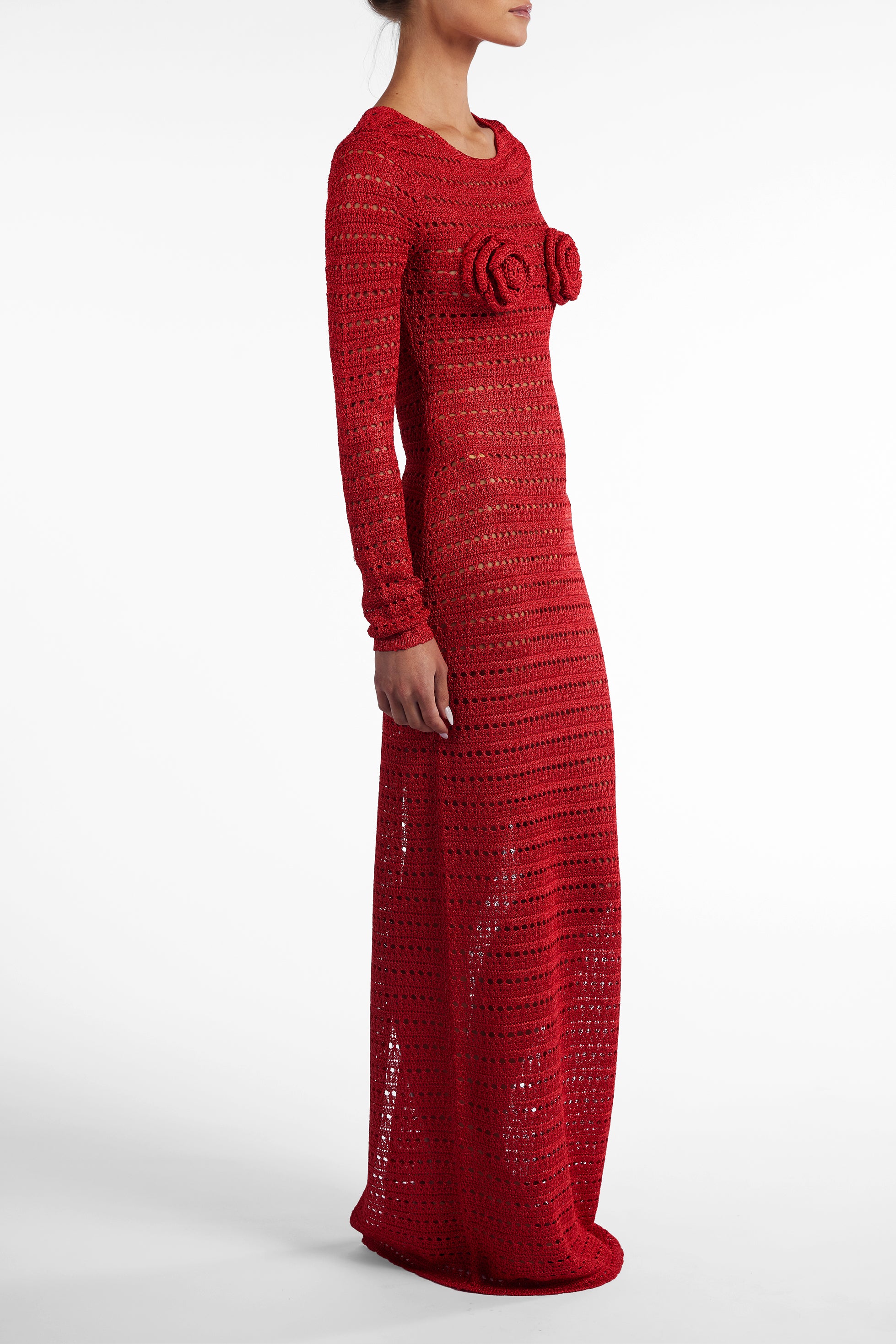 Rosette Crochet Dress (Red) - Image 3