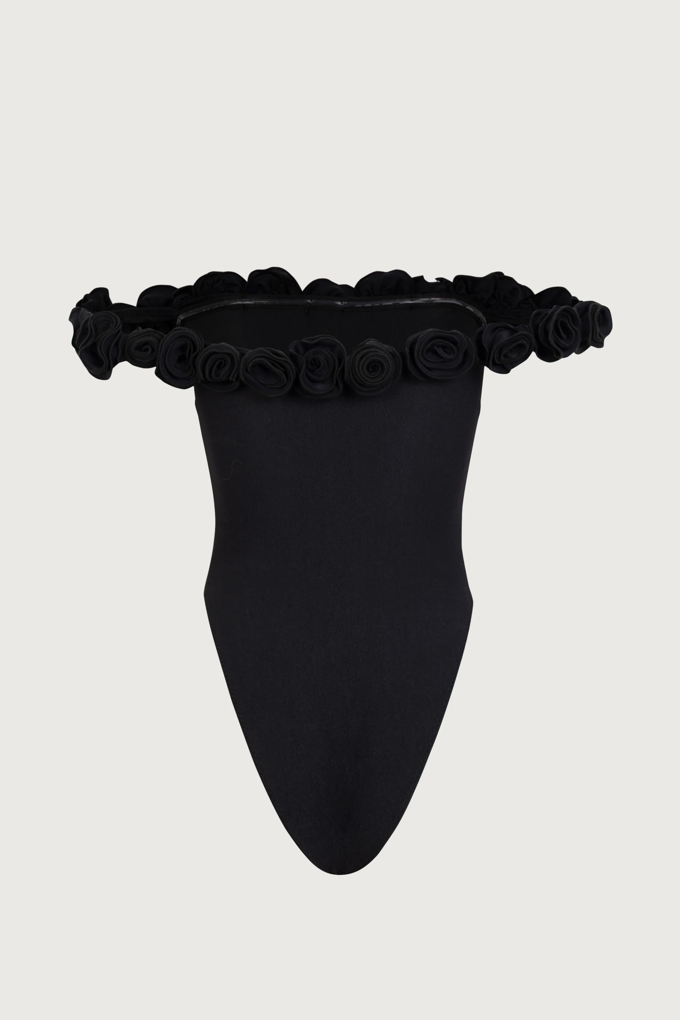 Rosette Off Shoulder One Piece (Faux Suede Black/Black) - Image 6