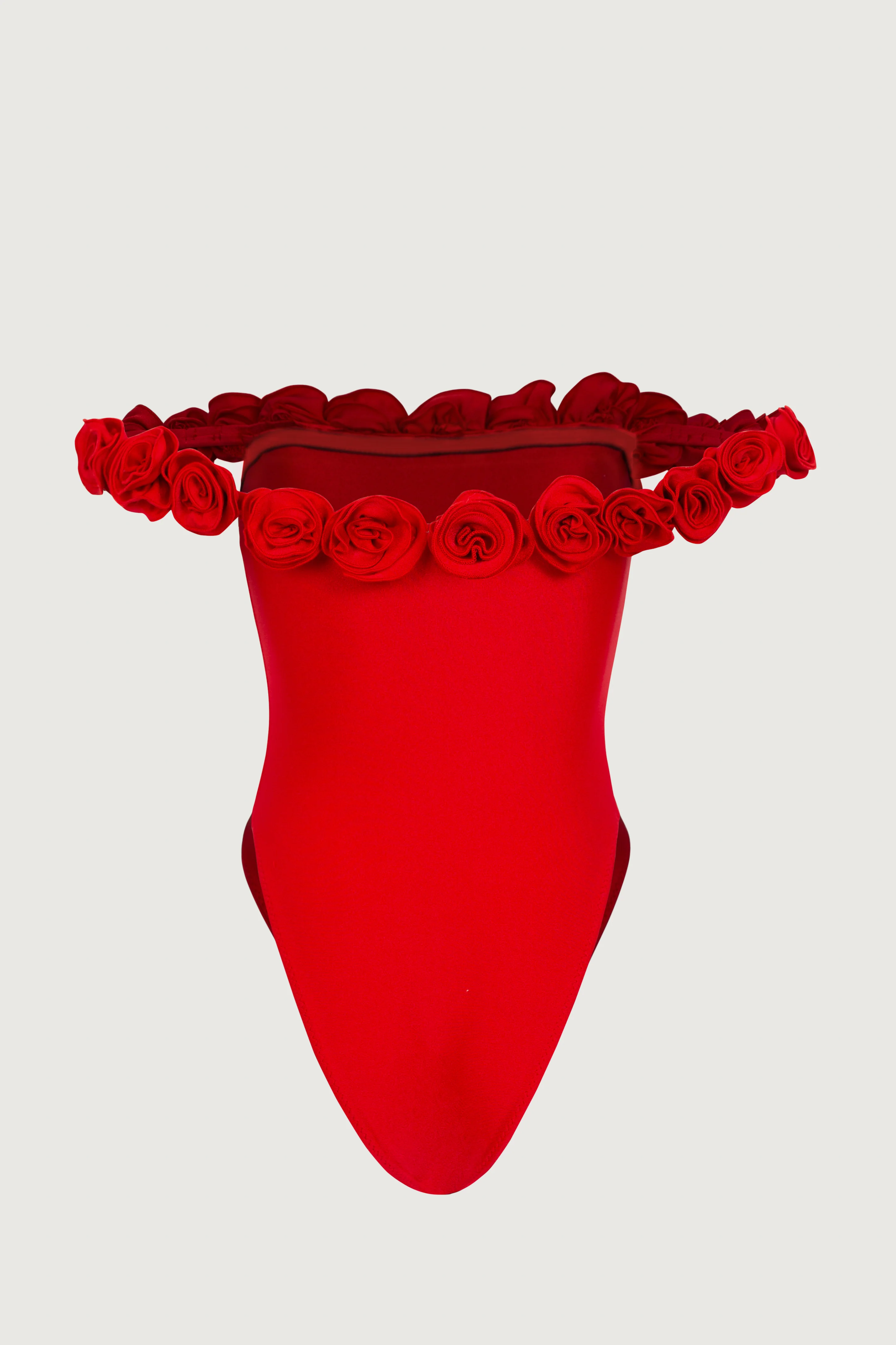 Rosette Off Shoulder One Piece (Scarlet Red/Red) - Image 7