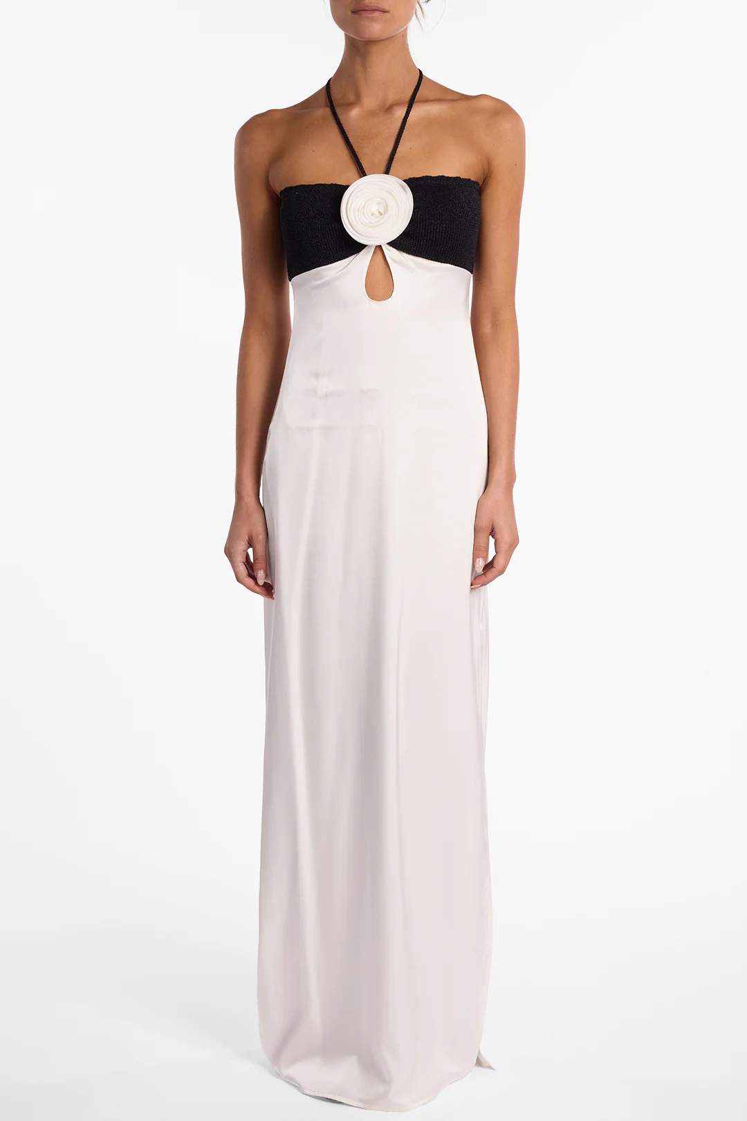 Rosette Silk Dress (Cream/Black) - Image 4