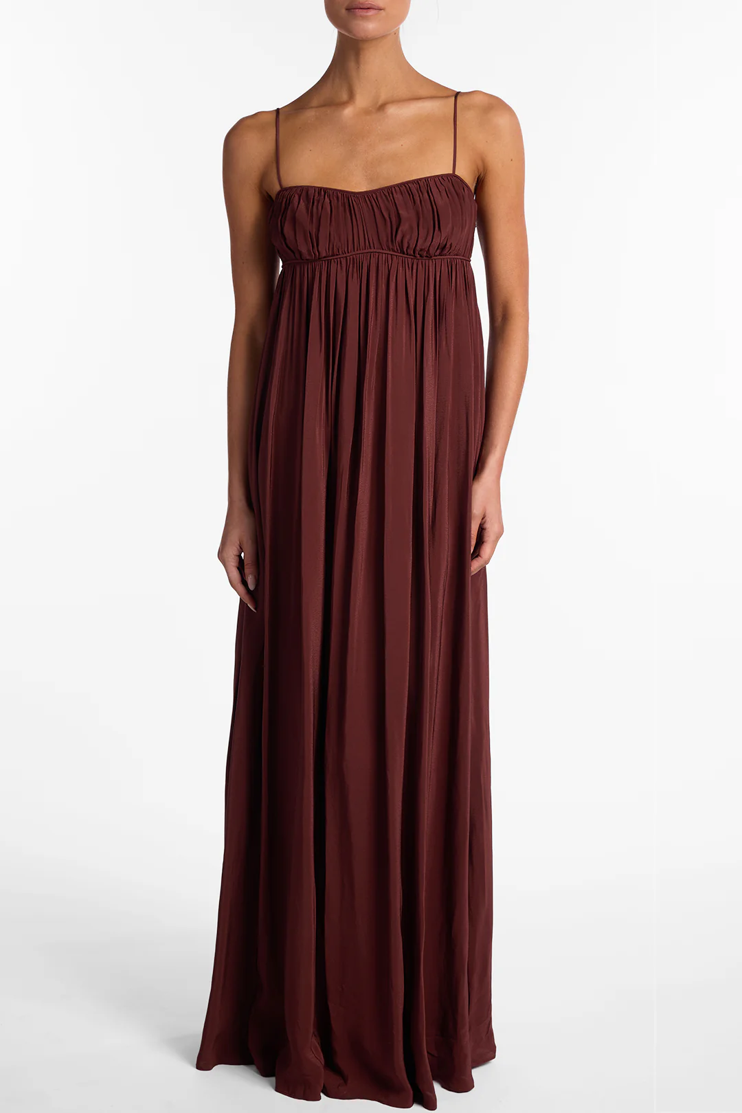 Ruched Chiffon Dress (Chocolate Brown) - Image 3