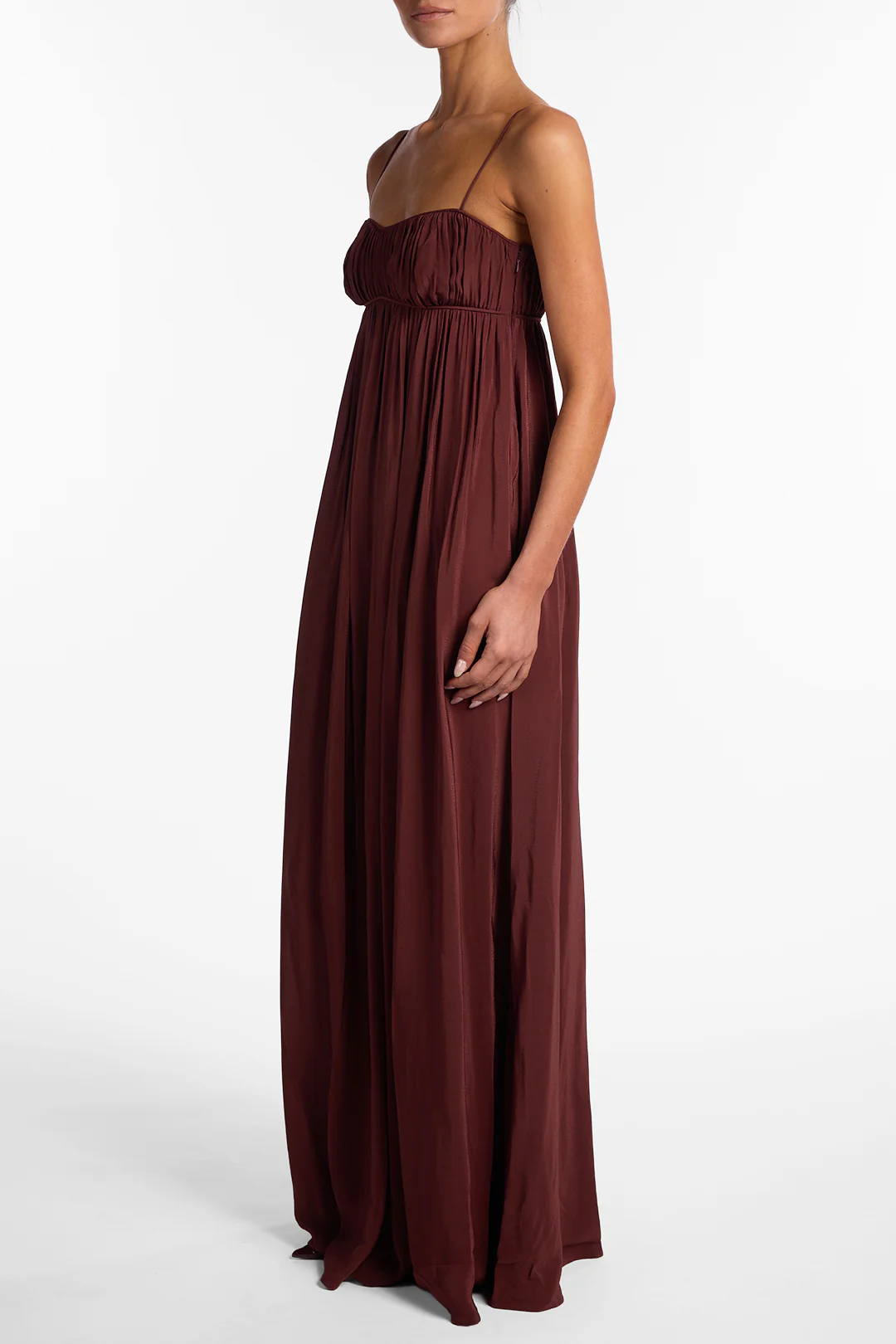 Ruched Chiffon Dress (Chocolate Brown) - Image 4