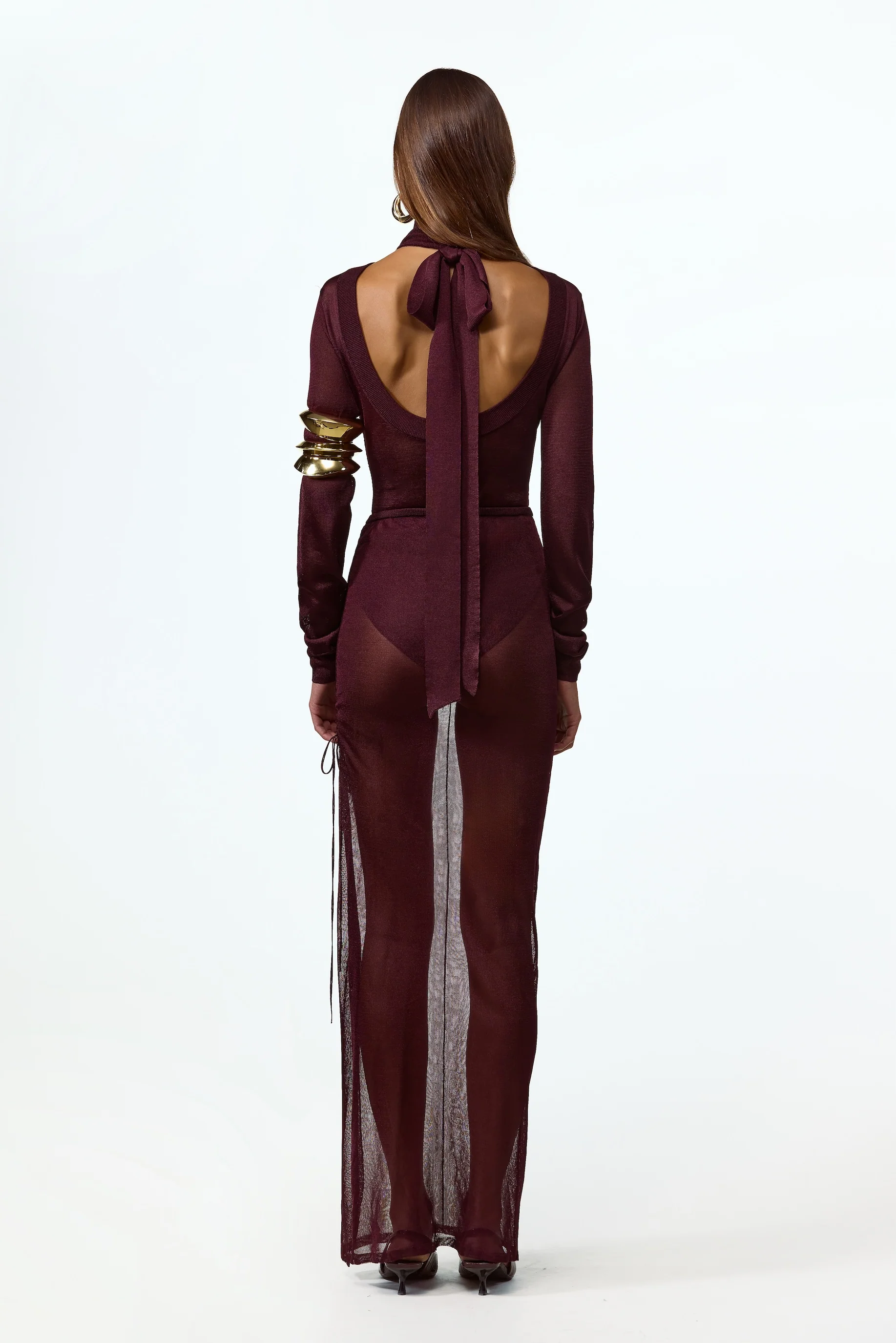 Ruched Knit Maxi Skirt (Merlot) - Image 5