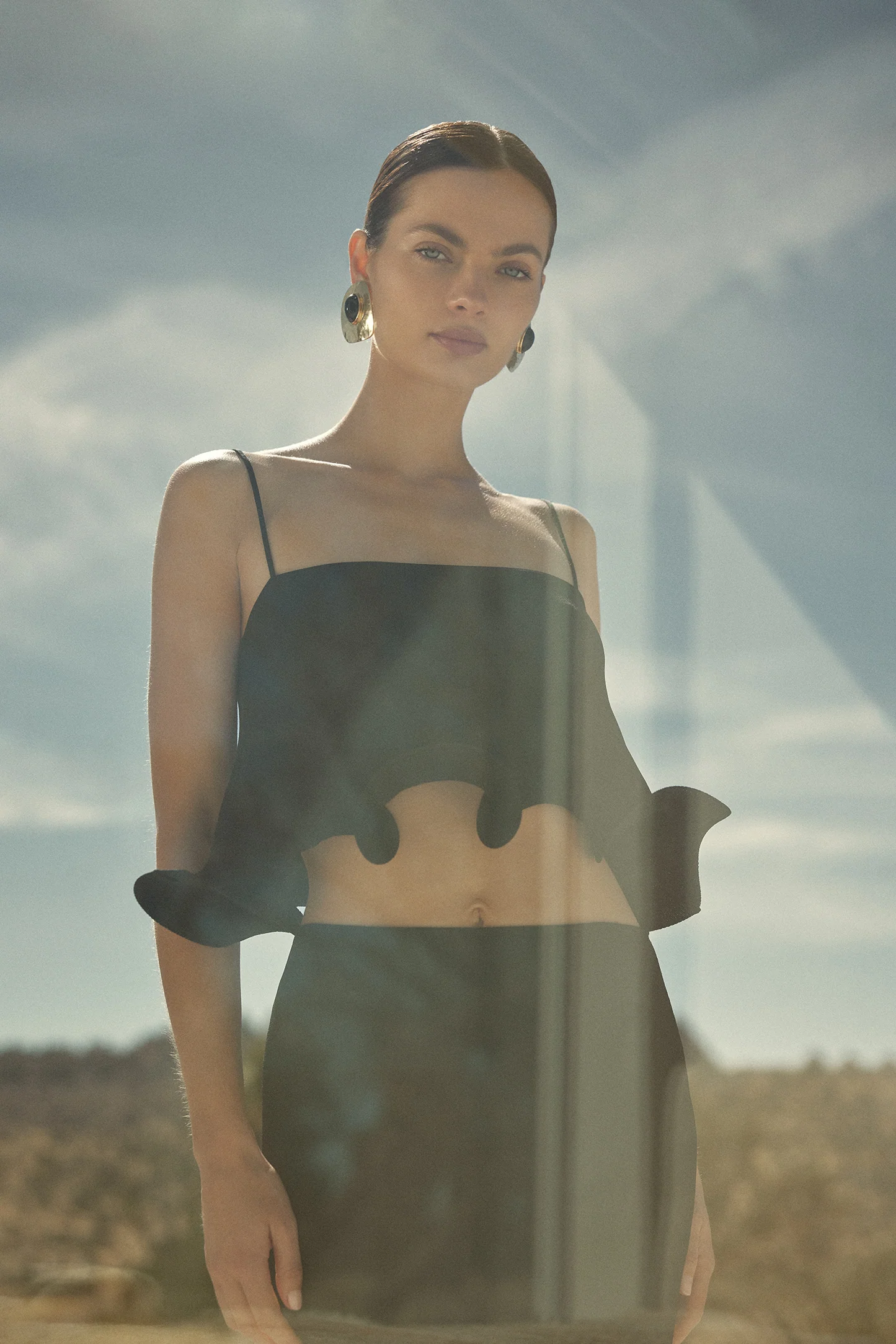 Ruffle Hem Crop Top (Black) - Image 3