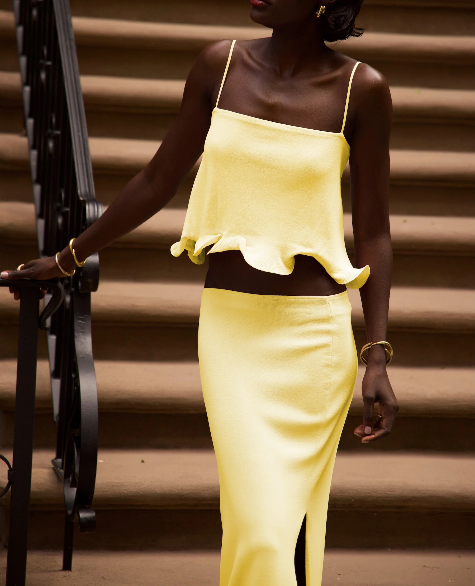 Ruffle Hem Crop Top (Butter Yellow) - Image 2