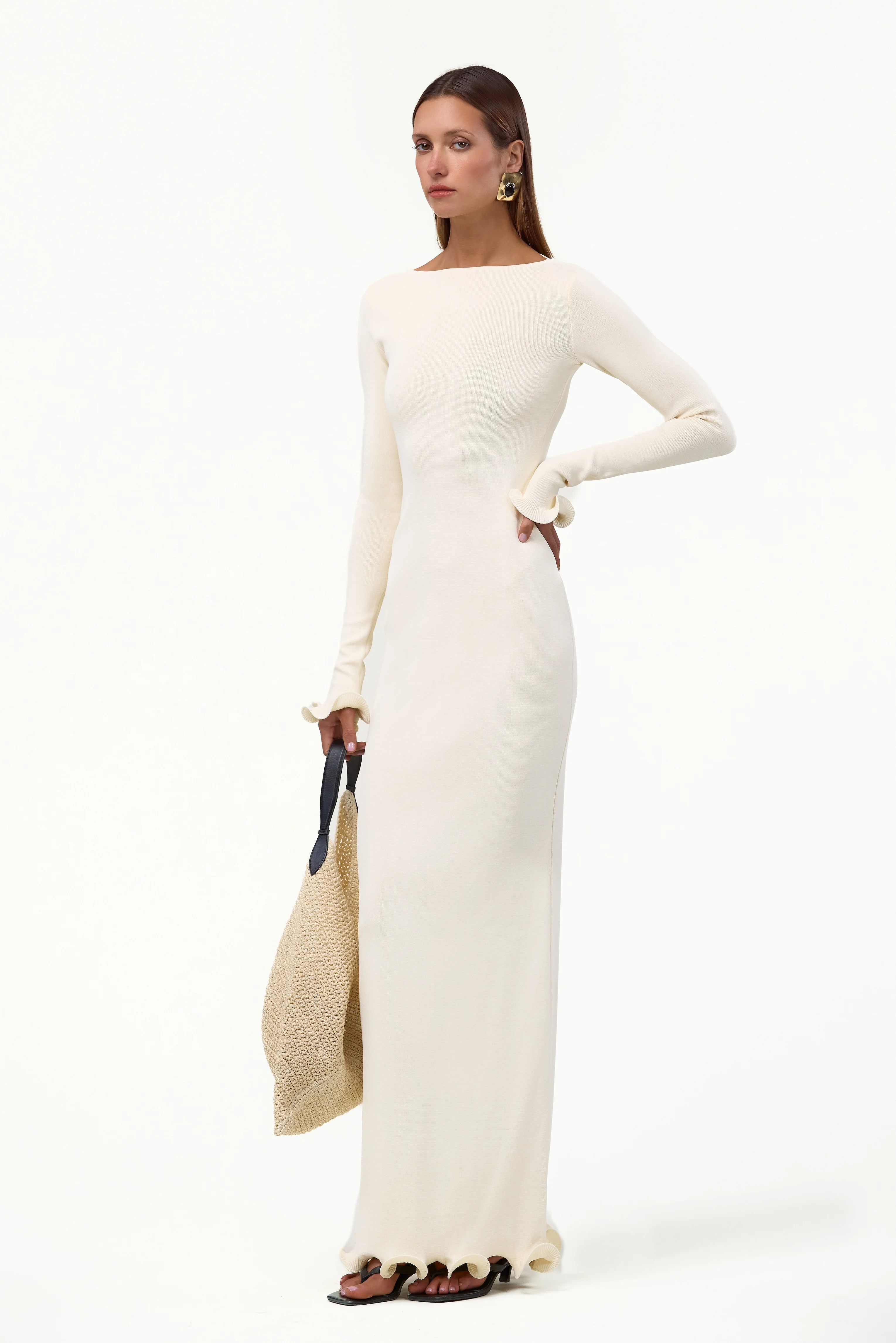 Ruffle Hem Maxi Dress (Cream) - Image 4