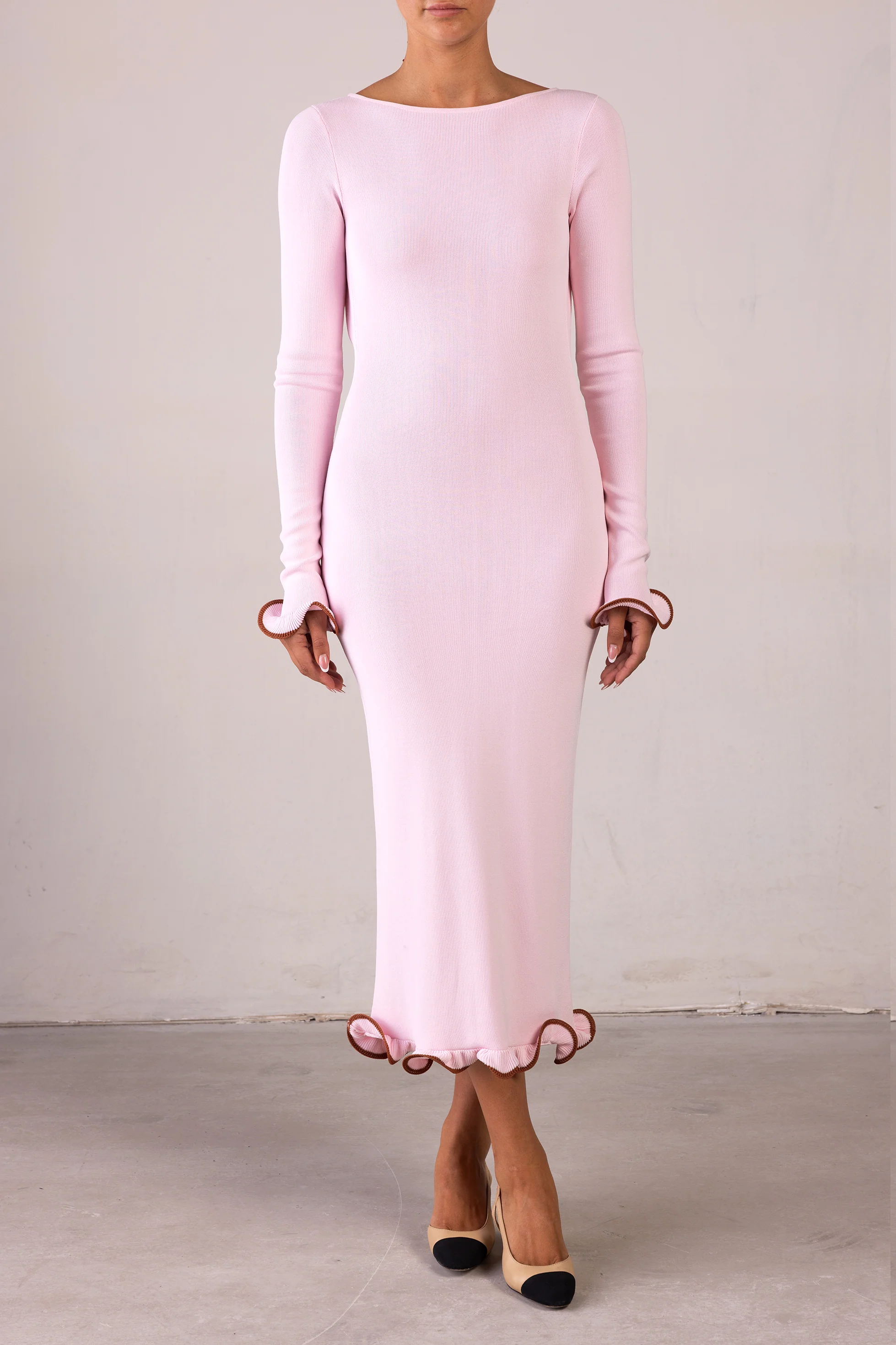 Ruffle Hem Midi Dress (Baby Pink) - Image 4