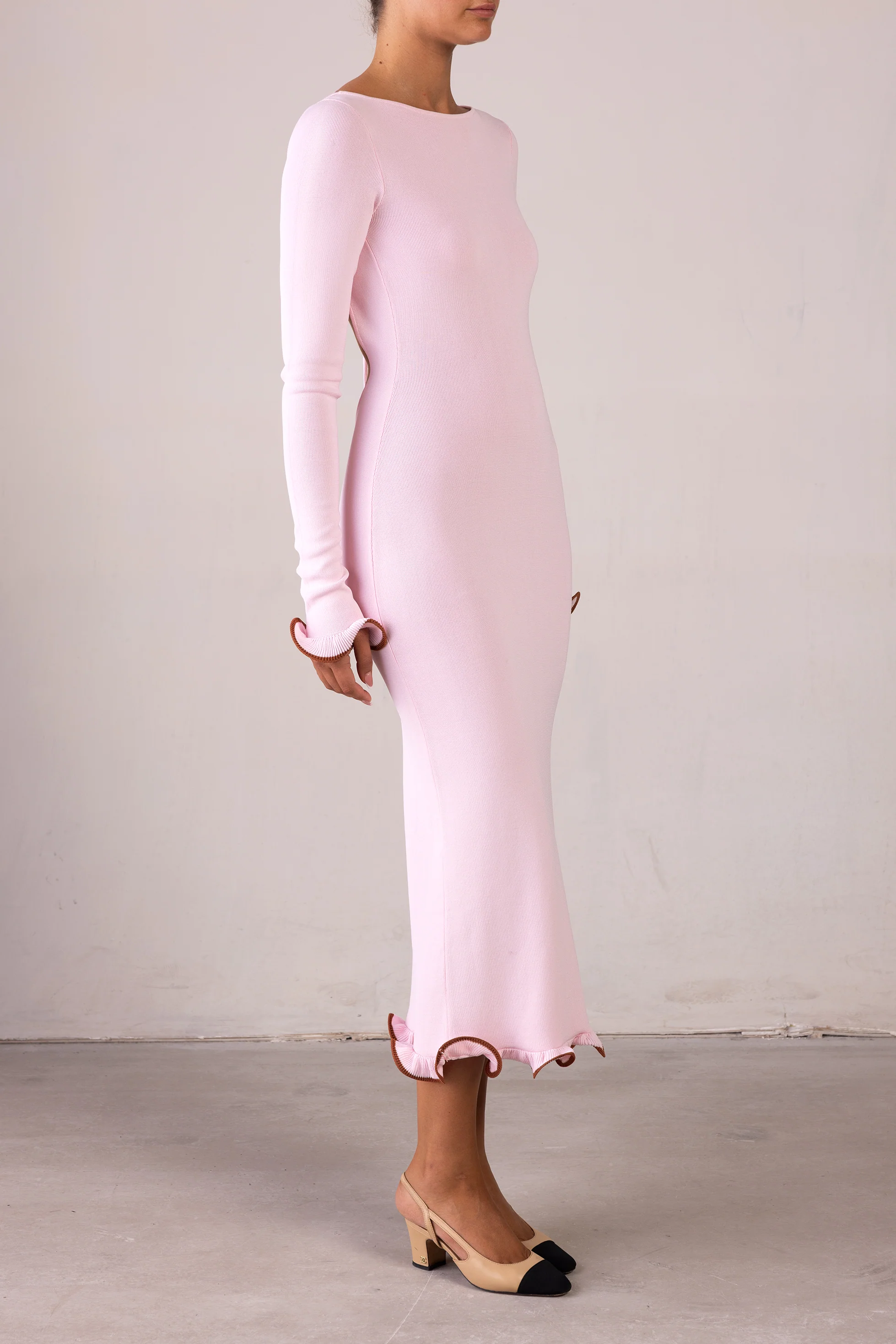 Ruffle Hem Midi Dress (Baby Pink) - Image 5