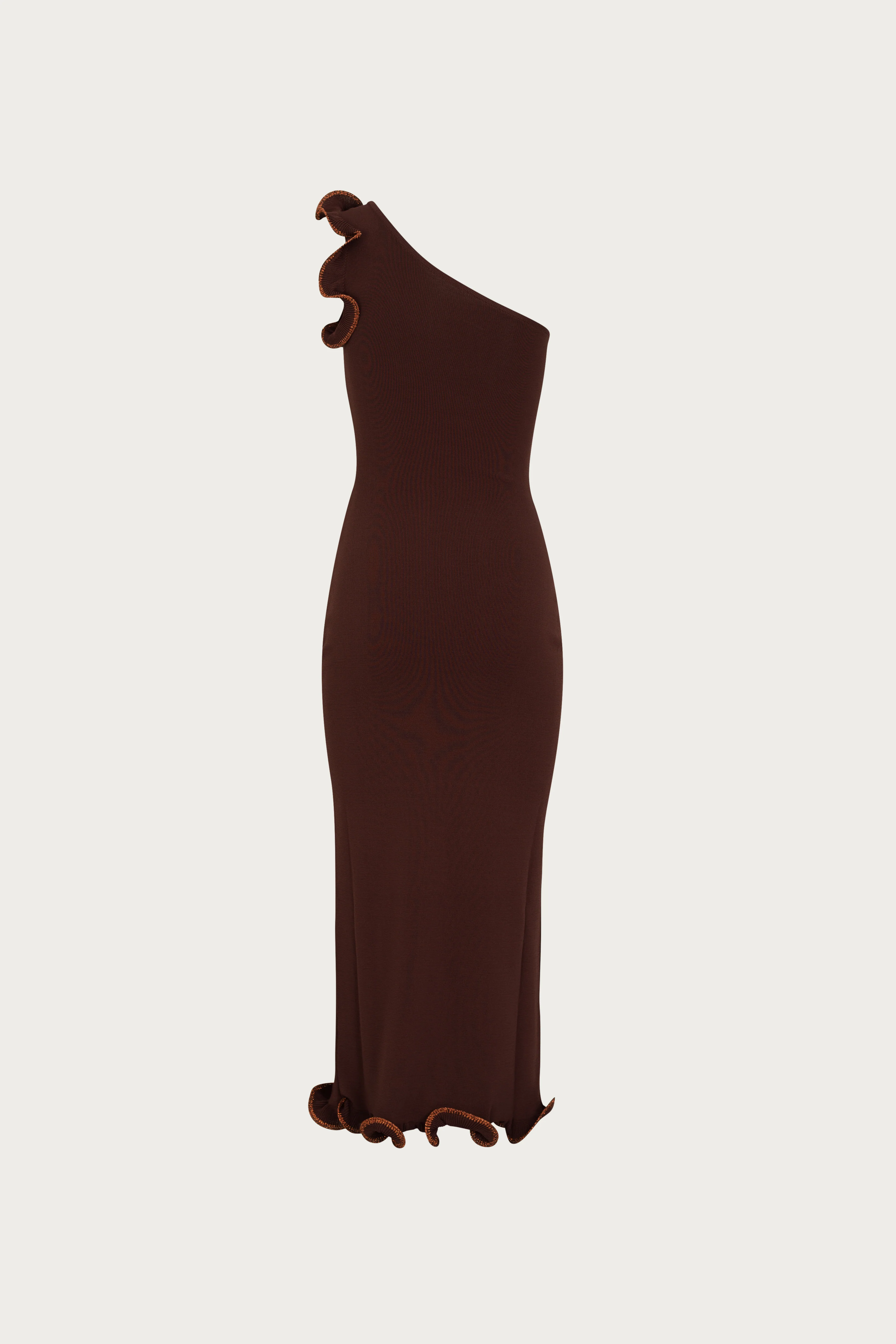 Ruffle Hem One Shoulder Dress (Chocolate Brown/Brown Lurex) - Image 6