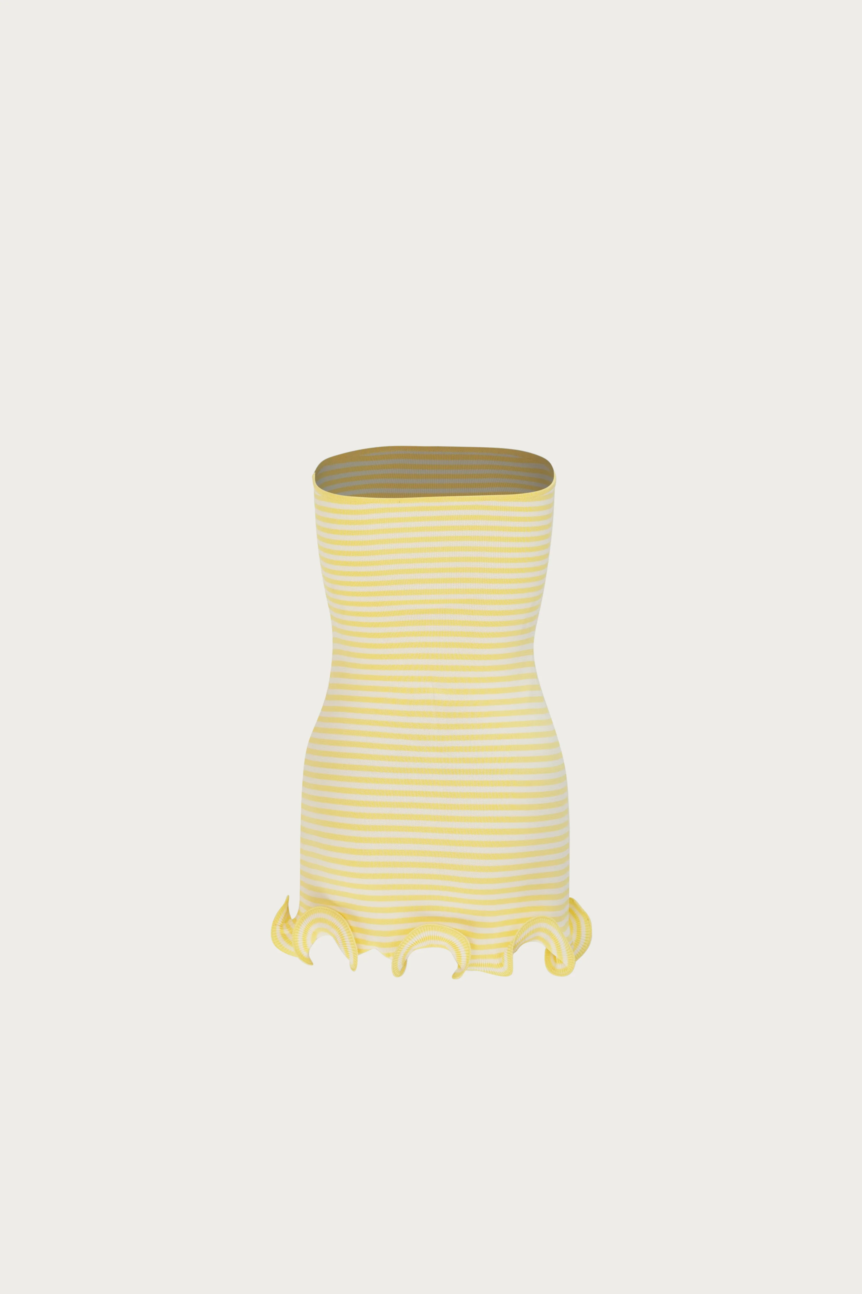 Ruffle Hem Strapless Mini Dress (Butter Yellow Stripe) - Image 2