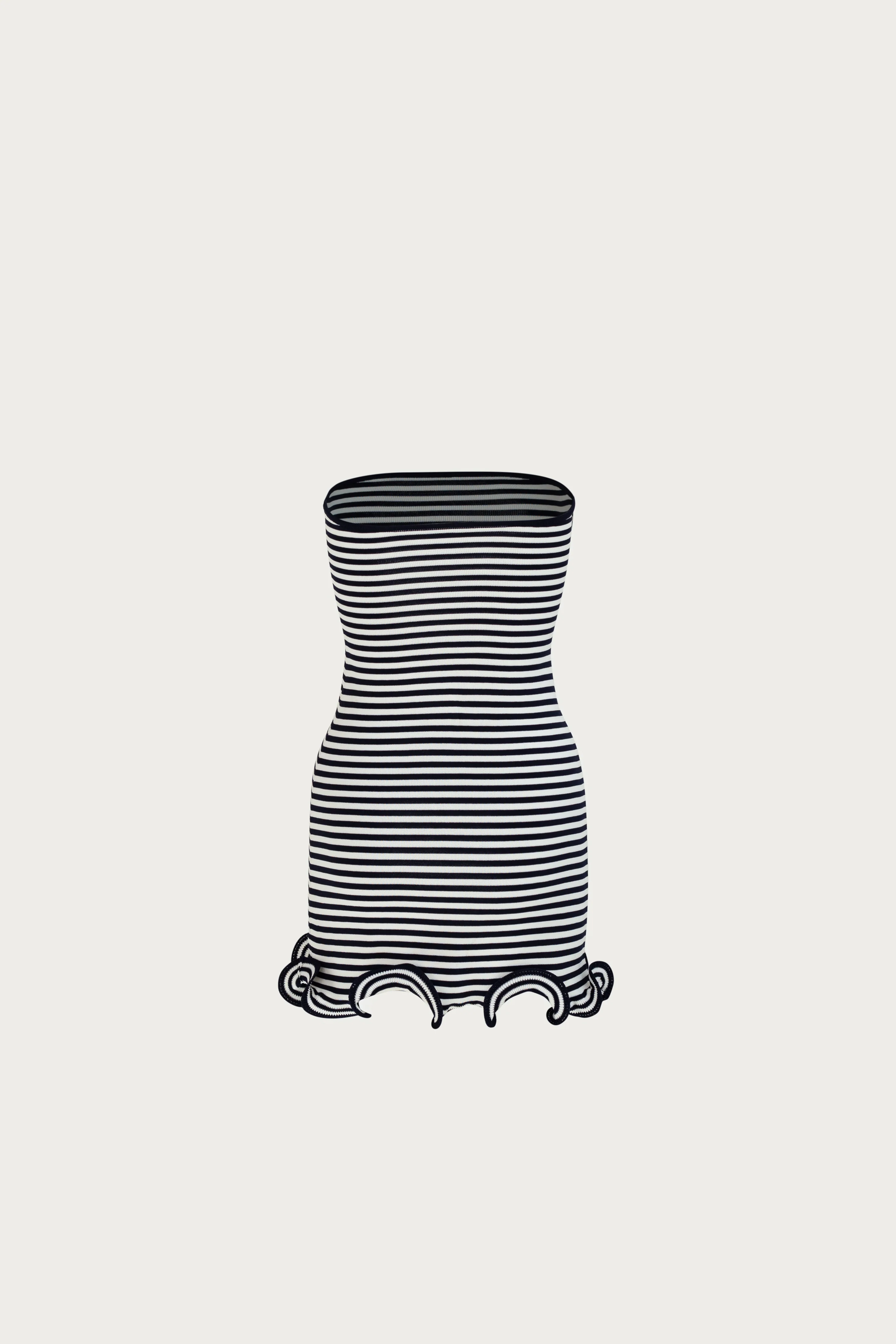 Ruffle Hem Strapless Mini Dress (Navy Stripe) - Image 2