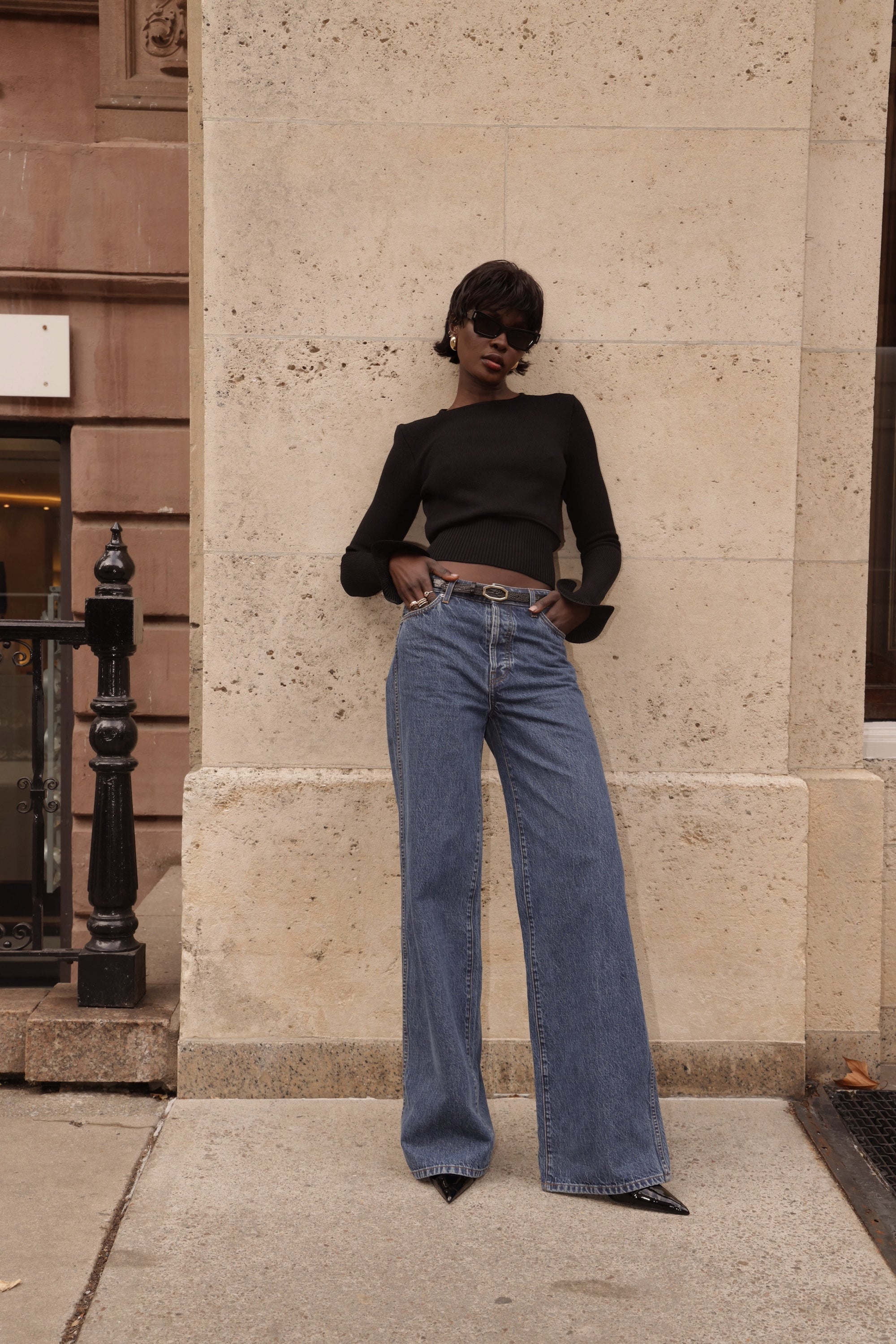 Ruffle Hem Sweater (Black) - Image 2