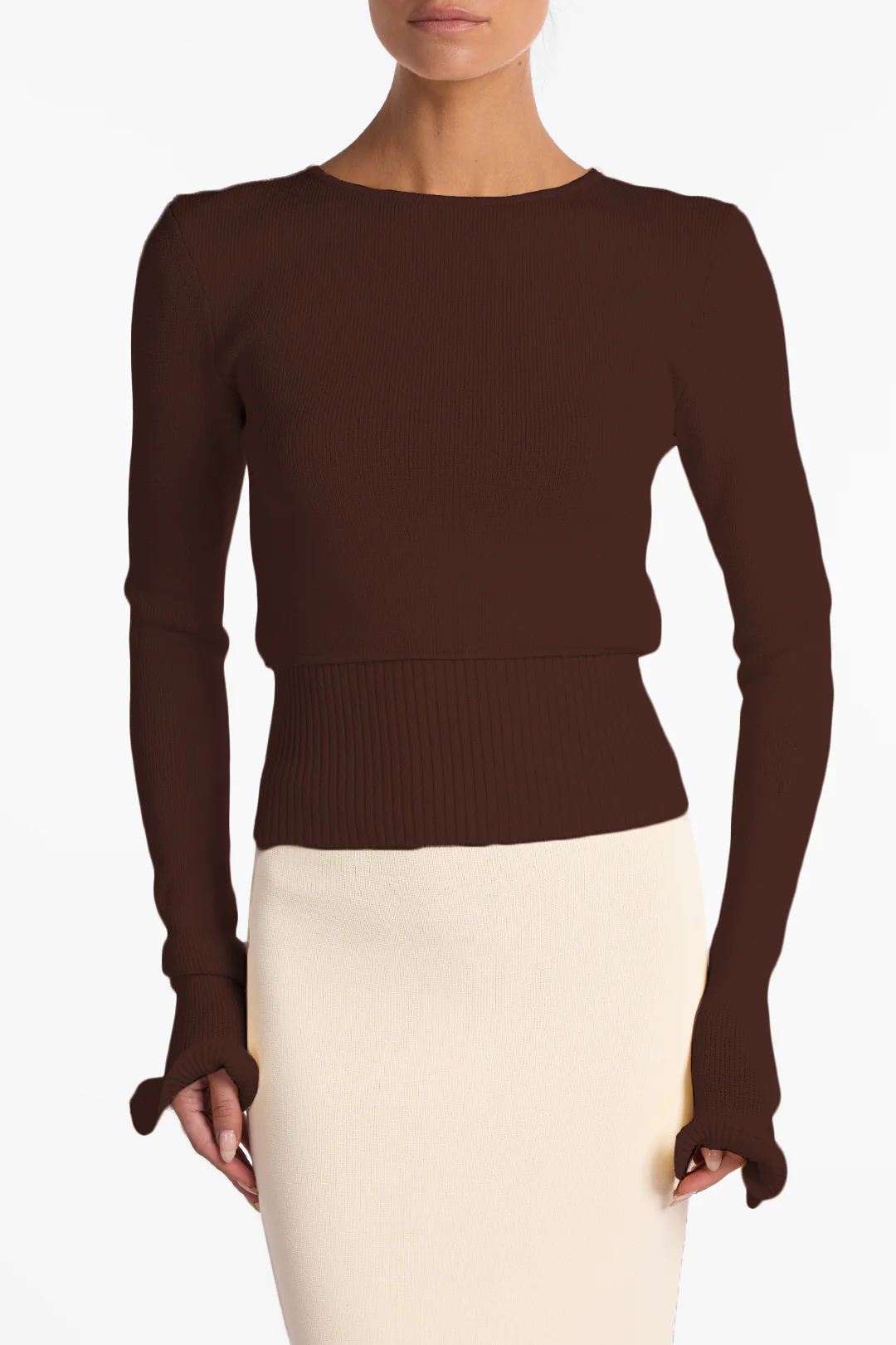 Ruffle Hem Sweater (Chocolate Brown) - Image 4