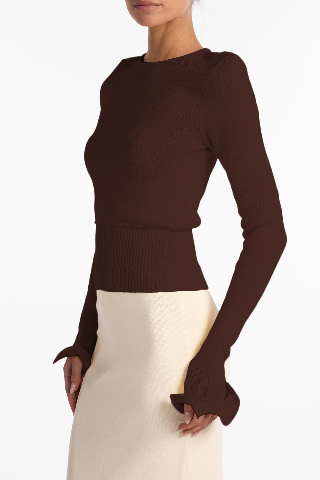 Ruffle Hem Sweater (Chocolate Brown) - Image 5