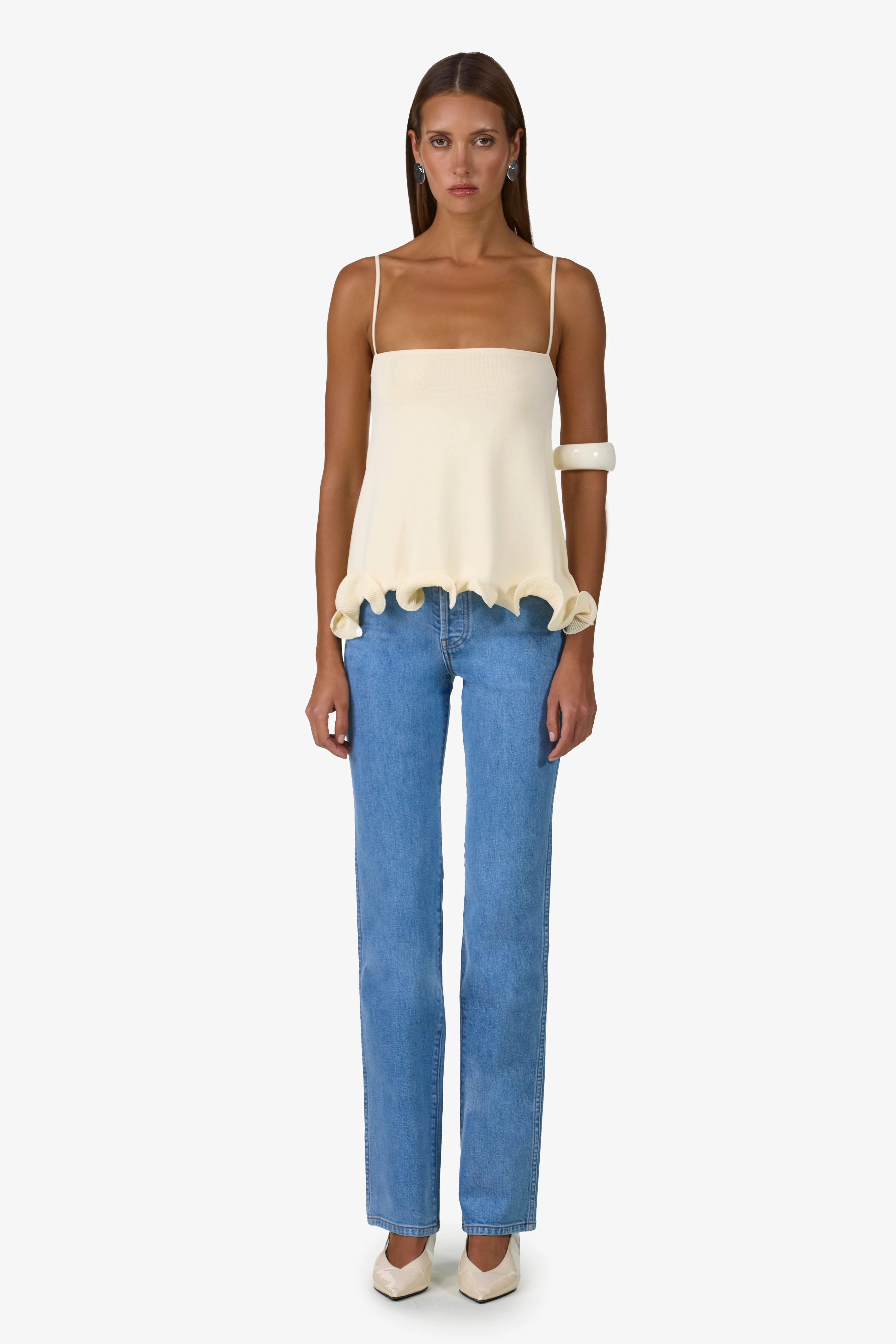 Ruffle Hem Tank Top (Cream) - Image 3