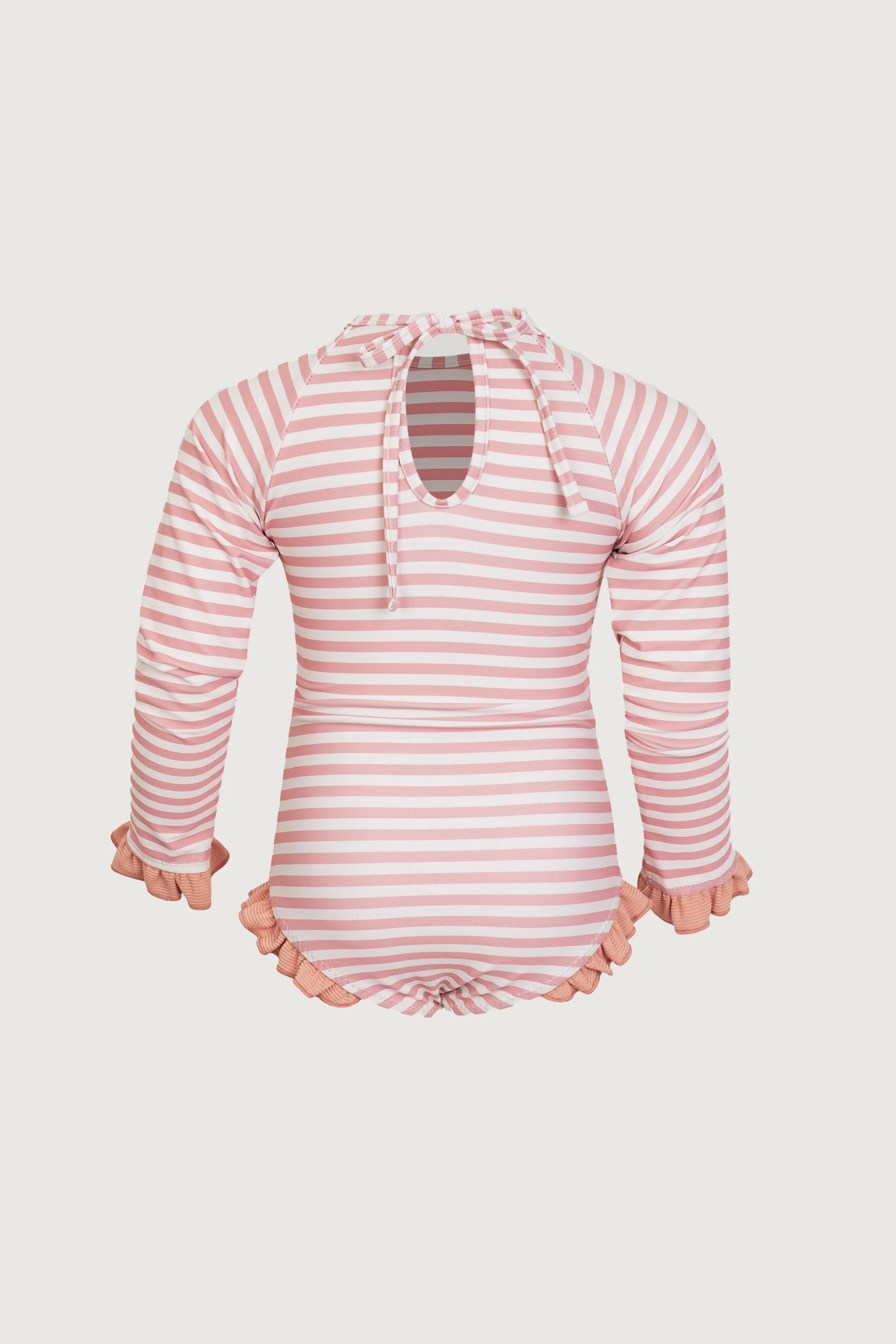 ruffle rashguard one piece (blush stripe/blush) - Image 3