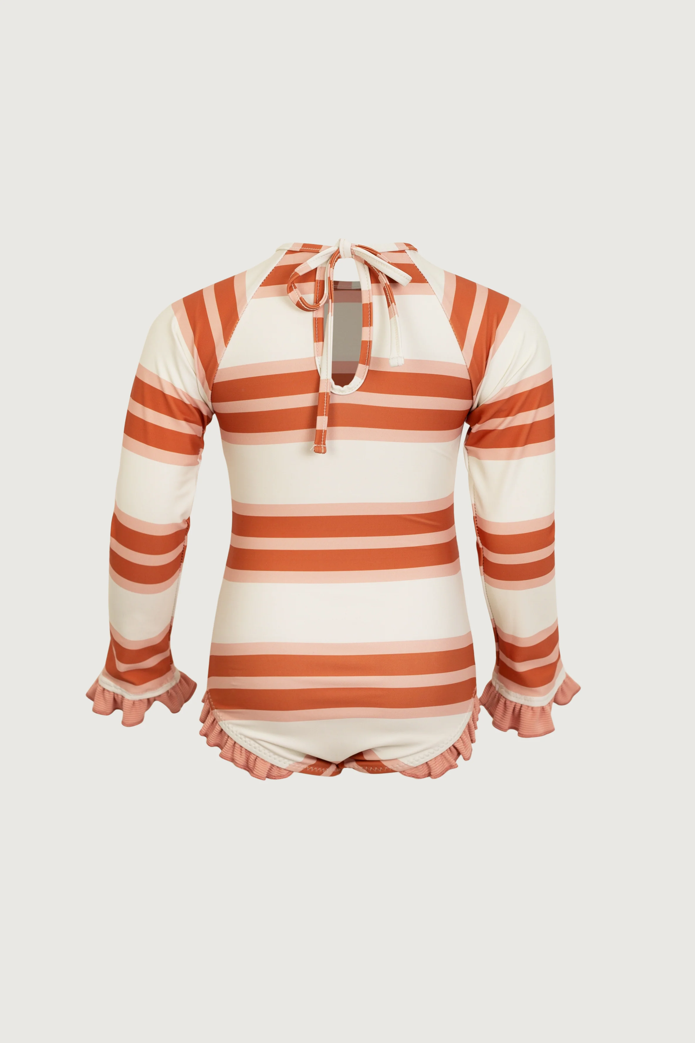 ruffle rashguard one piece (cream camel blush stripe/blush) - Image 2