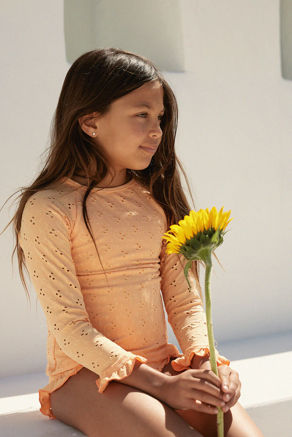 ruffle rashguard one piece (peach eyelet) - Image 2