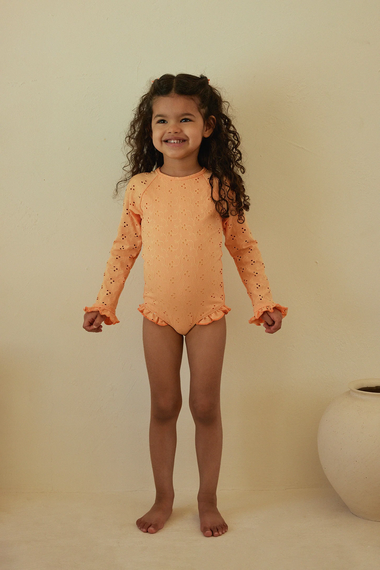 ruffle rashguard one piece (peach eyelet) - Image 3