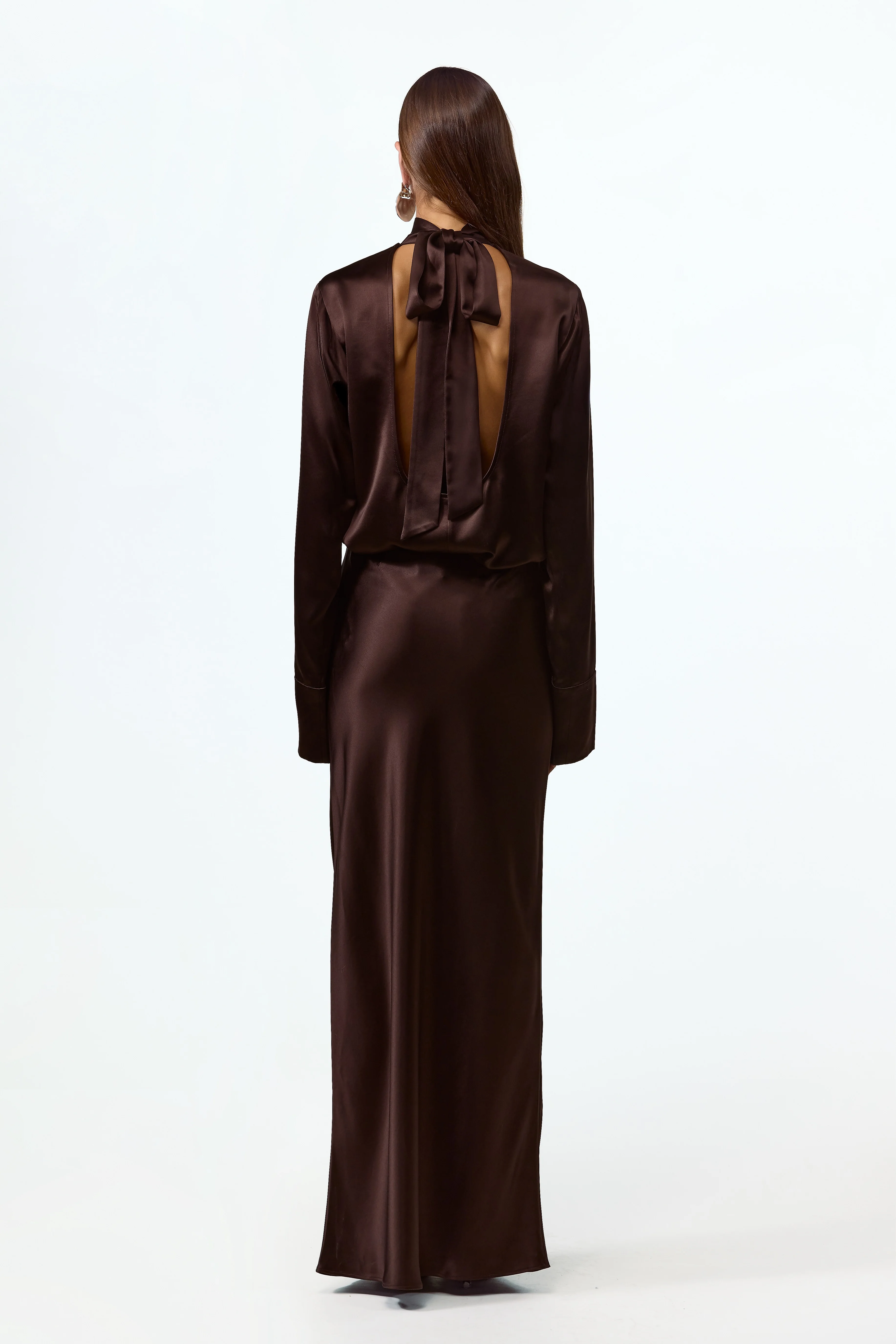 Satin Long Sleeve Blouse (Chocolate Brown) - Image 5