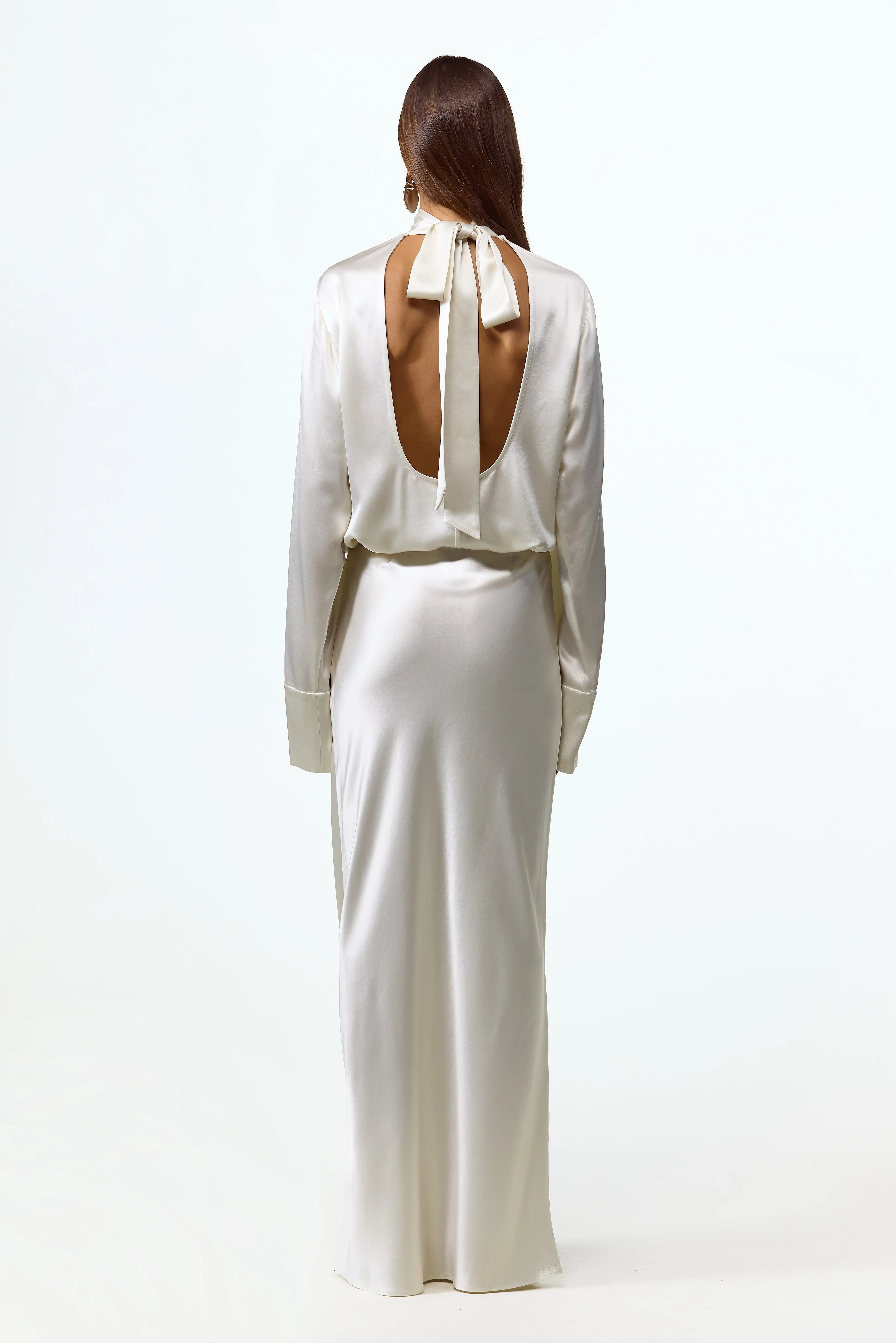 Satin Long Sleeve Blouse (Cream) - Image 5
