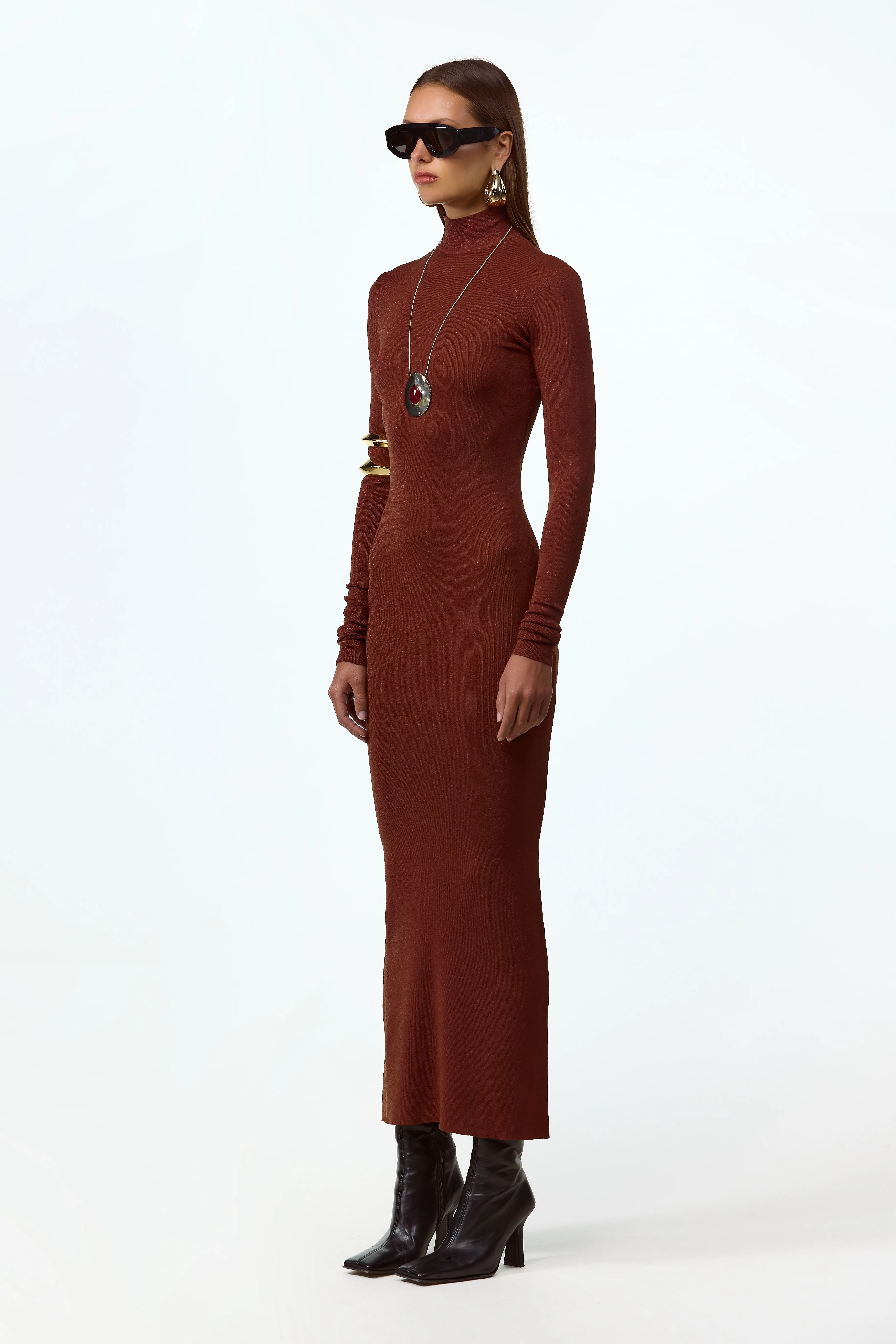 Shimmer Mockneck Dress (Rust) - Image 2
