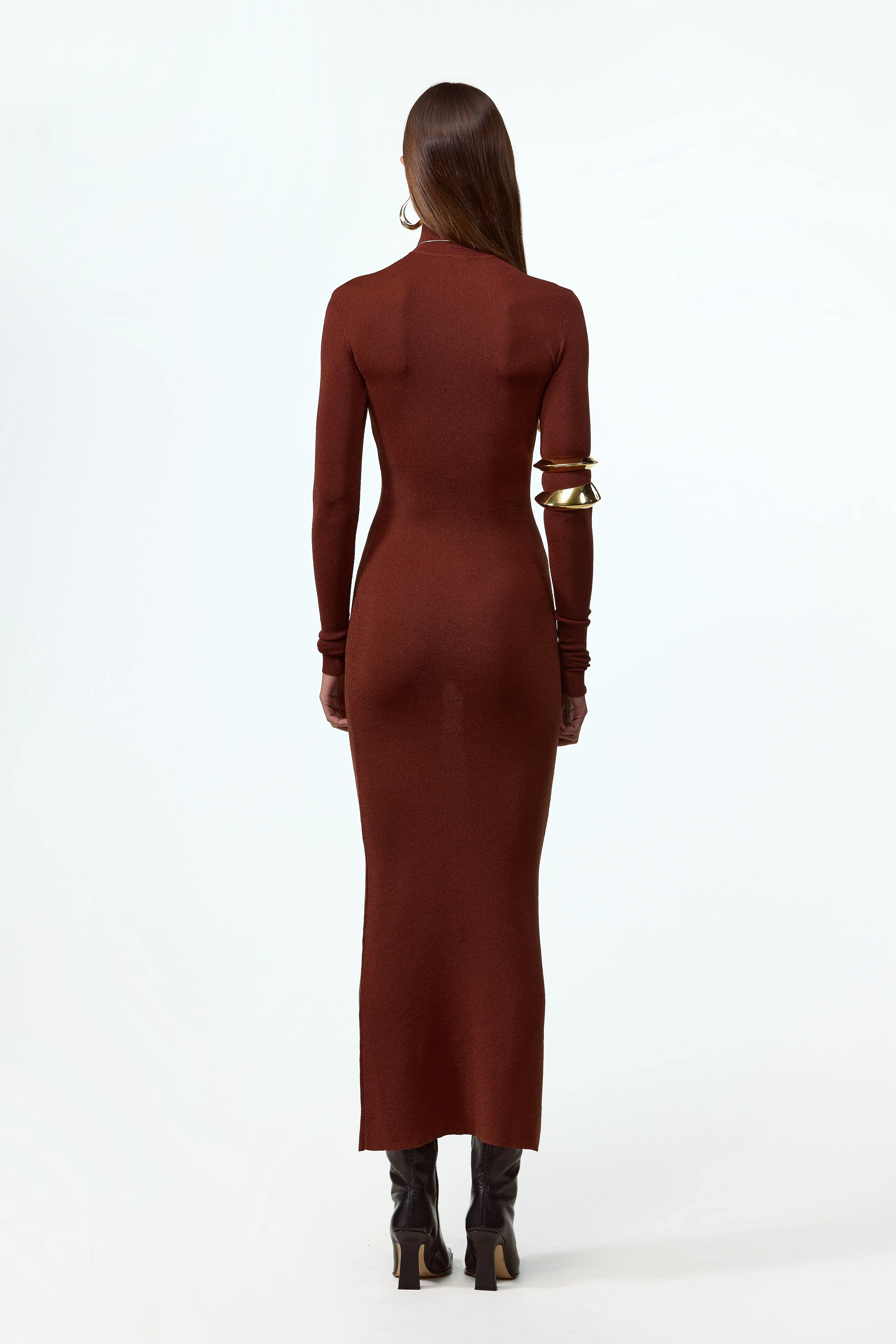 Shimmer Mockneck Dress (Rust) - Image 3