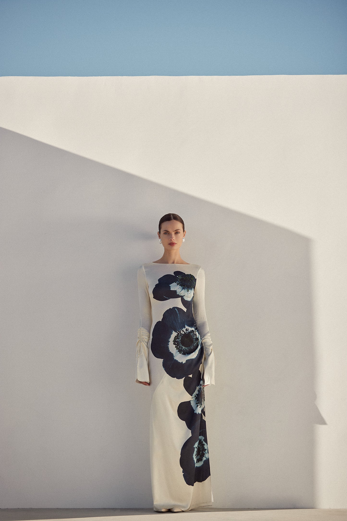 Silk Floral Gown (Cream/Navy) - Image 2