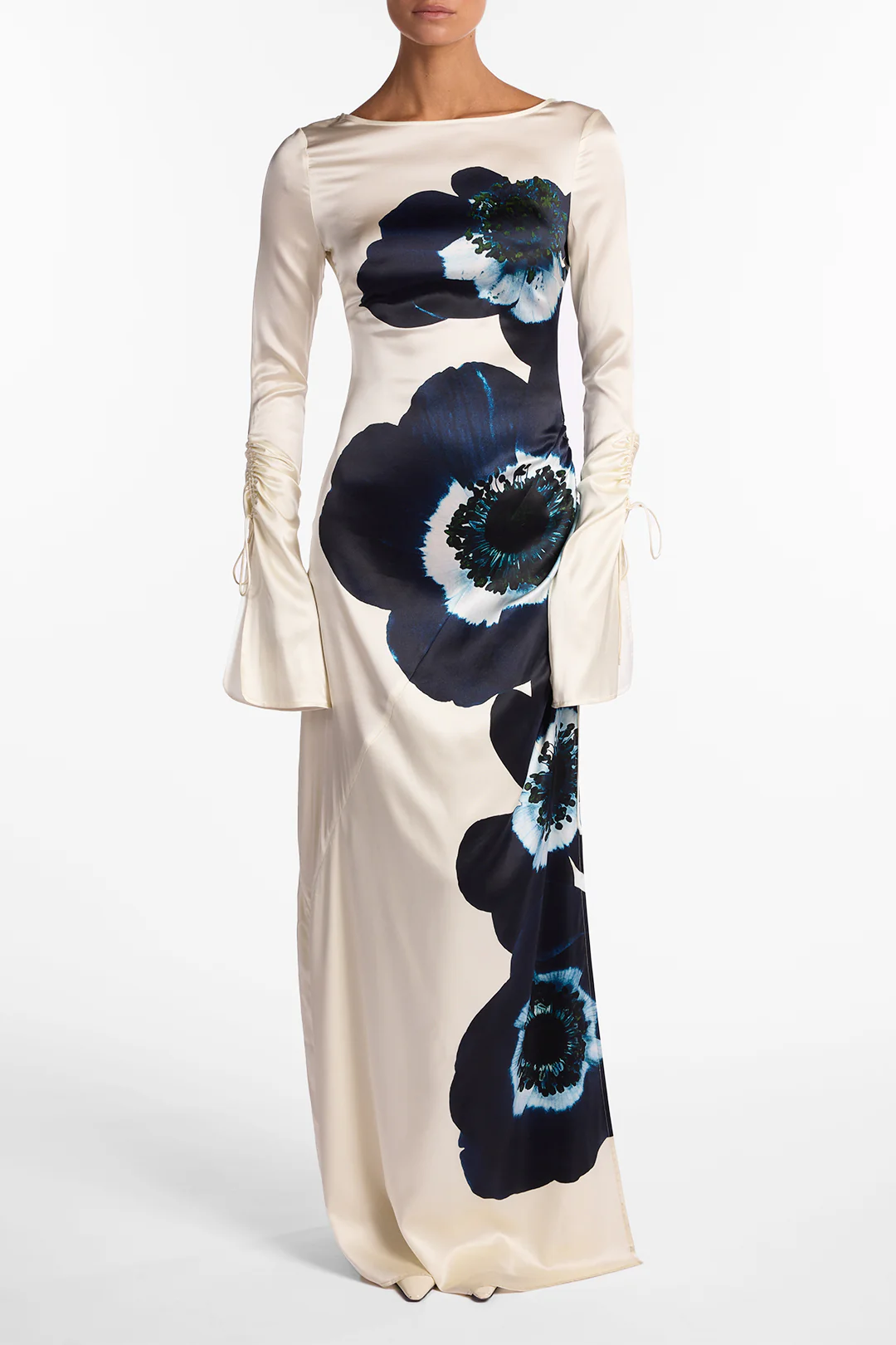 Silk Floral Gown (Cream/Navy) - Image 3