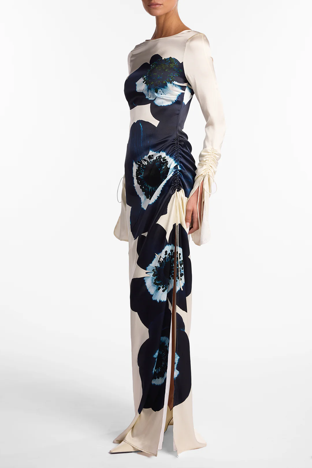 Silk Floral Gown (Cream/Navy) - Image 4