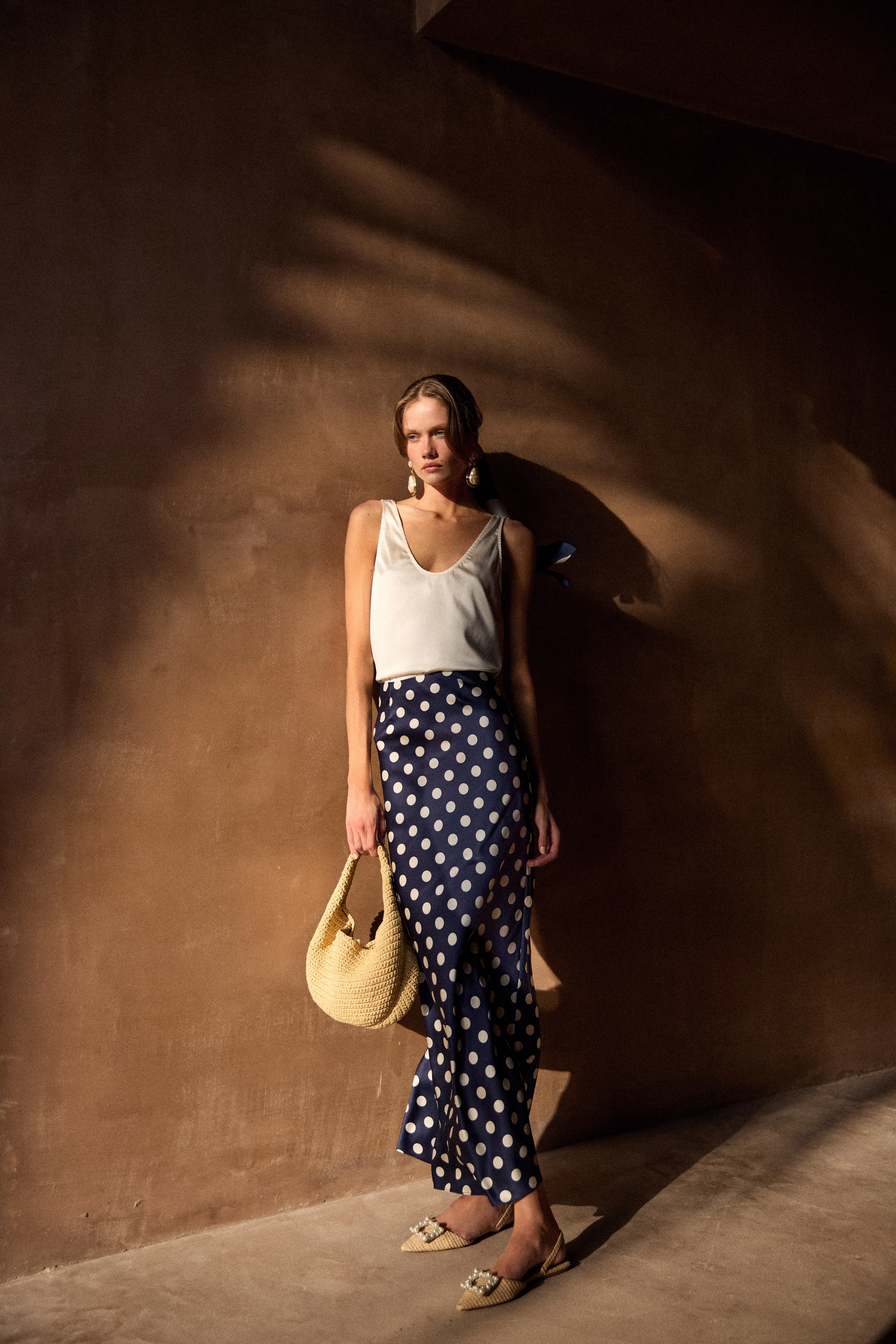 Silk Maxi Skirt (Navy Polka Dot) - Image 4