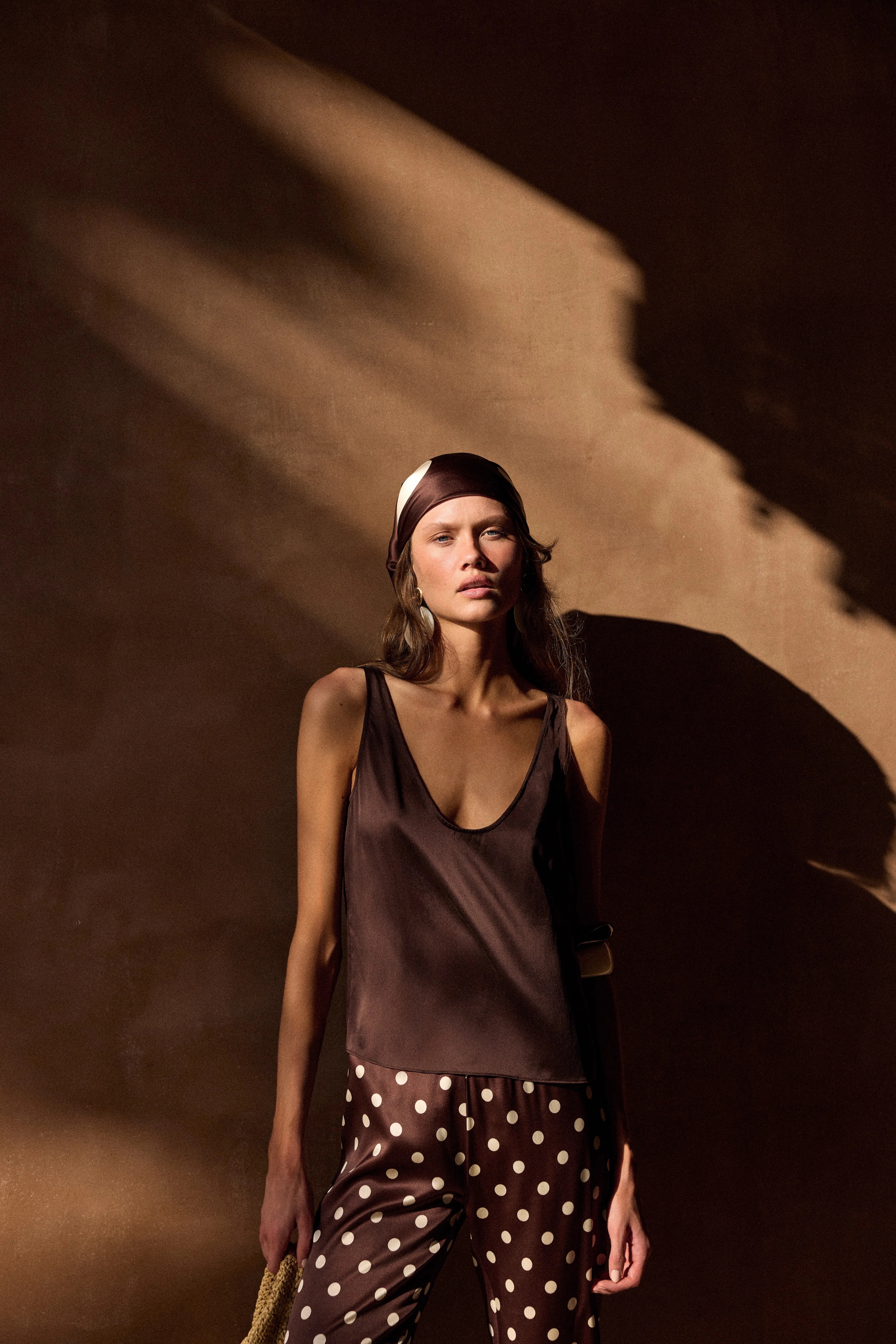 Silk Scarf (Chocolate Brown Polka Dot) - Image 3