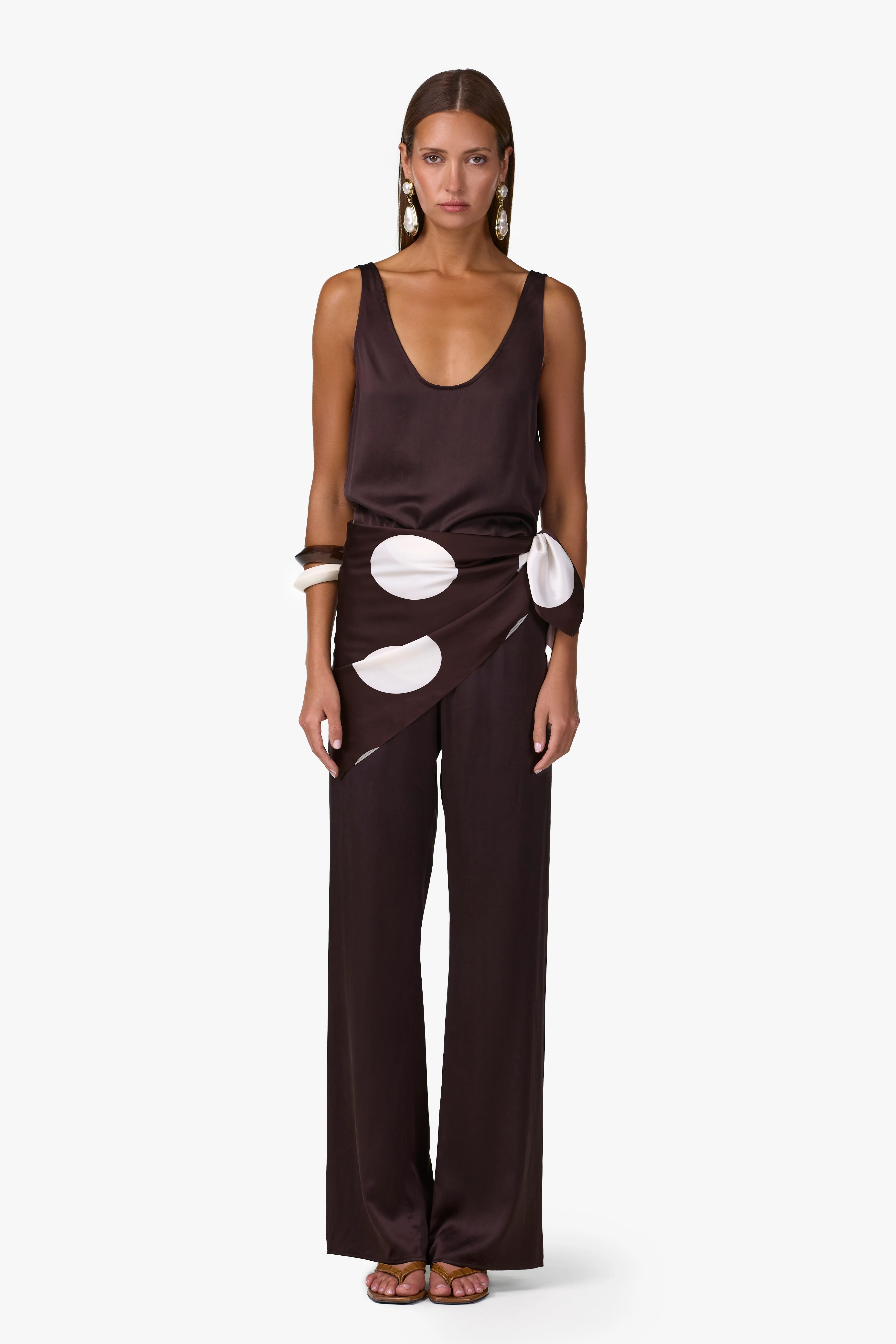 Silk Scarf (Chocolate Brown Polka Dot) - Image 5